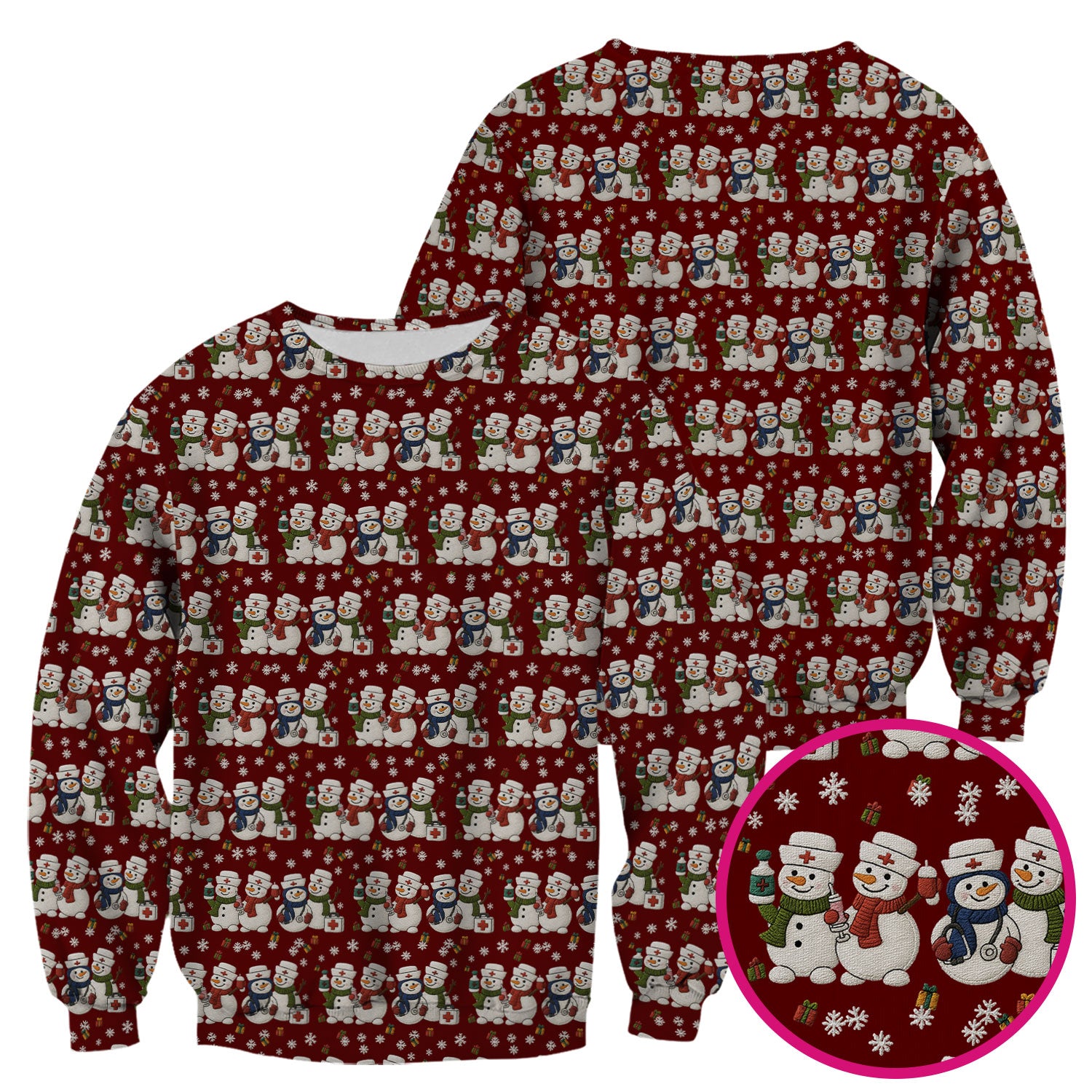 Cute Christmas Snowman Nurse Pattern Scrub Top, Breathable Fabrics Nursing Uniform