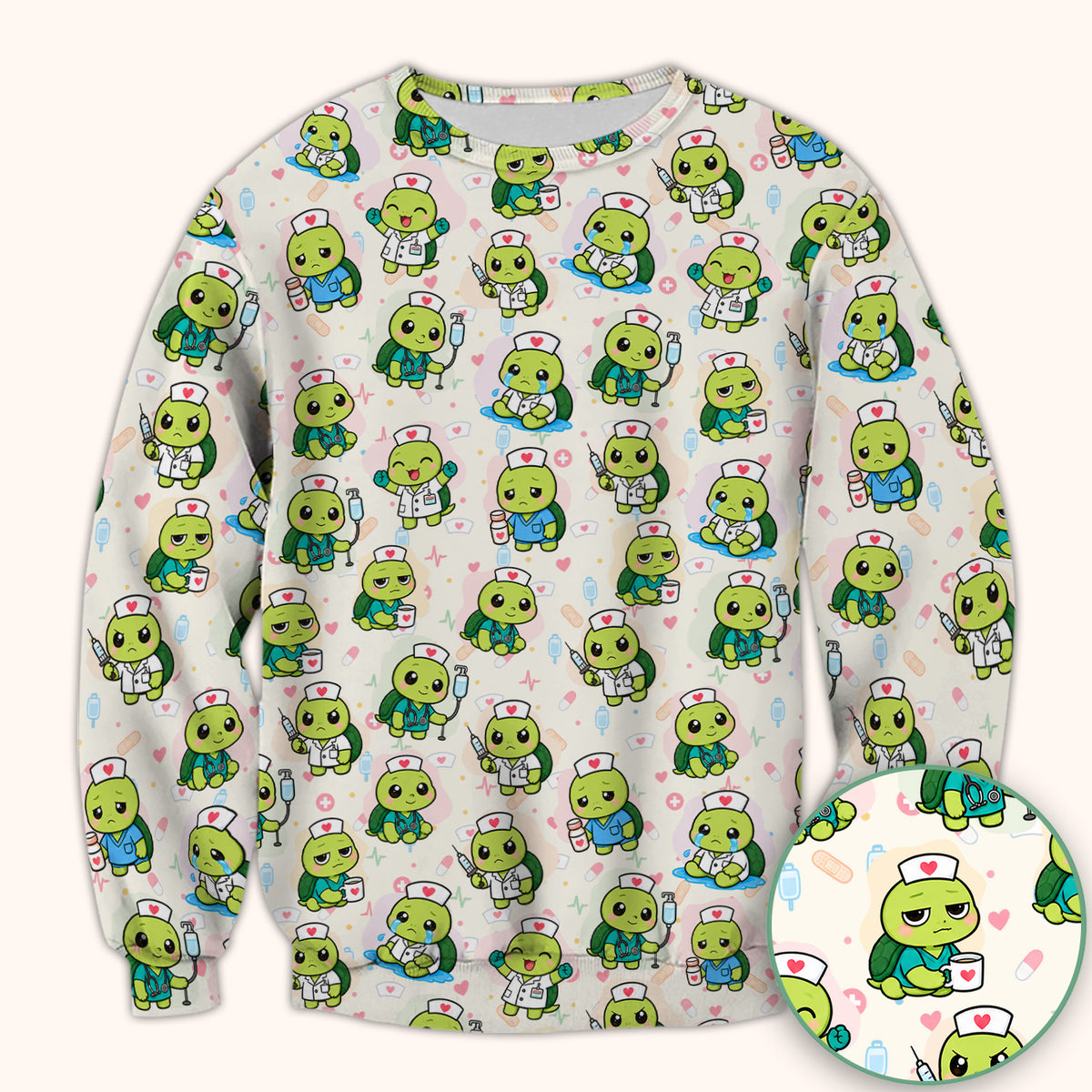 Cute Nurse Turtle Medical Icons Scrub Top, Comfortable Scrubs for Nicu Nurses