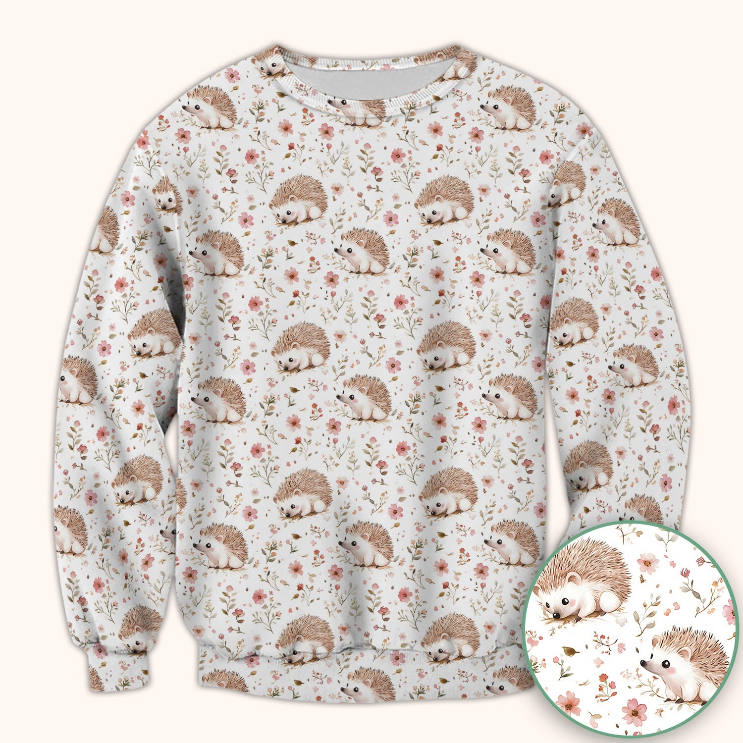 Cute Hedgehog Wildflower Garden Pattern Scrub Top, Comfortable Scrubs for Nurses