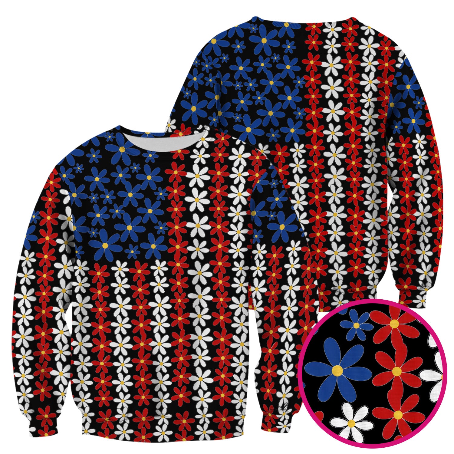 Retro Red Blue Daisy Stripe Pattern Scrub Top, Comfortable Scrubs for Nurses