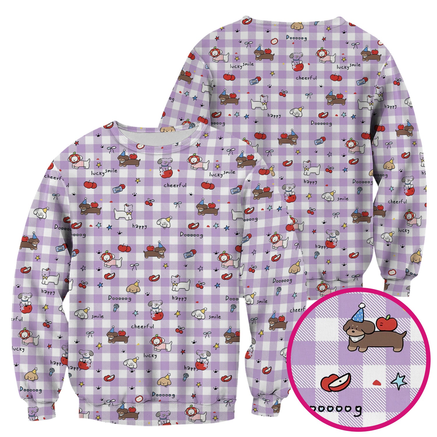 Cute Nurse Cartoon Puppy Apple Gingham Scrub Top, Breathable Fabrics Nursing Uniform