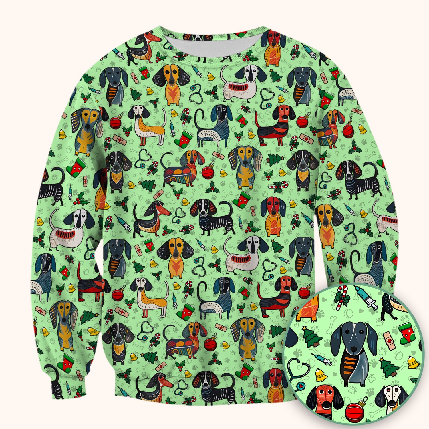 Dachshund Christmas Scrub Top - Cute Wiener Dog Nurse Uniform for Women - Holiday Medical Shirt