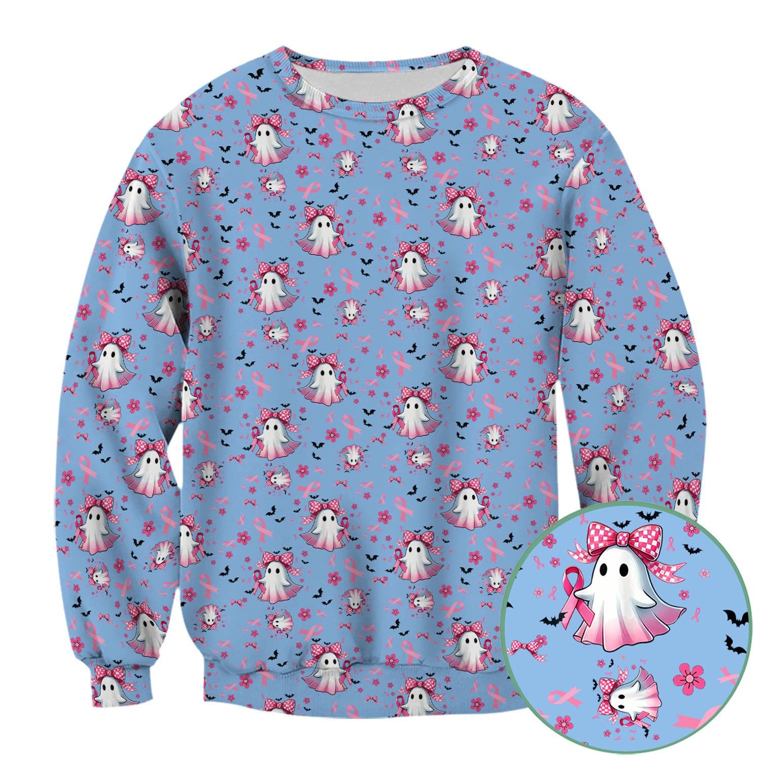 Breast Cancer Awareness Ghost Scrub Top for Women - Pink Ribbon Halloween Nurse Shirt - Cute Spooky Medical Uniform RN LPN CNA Gift