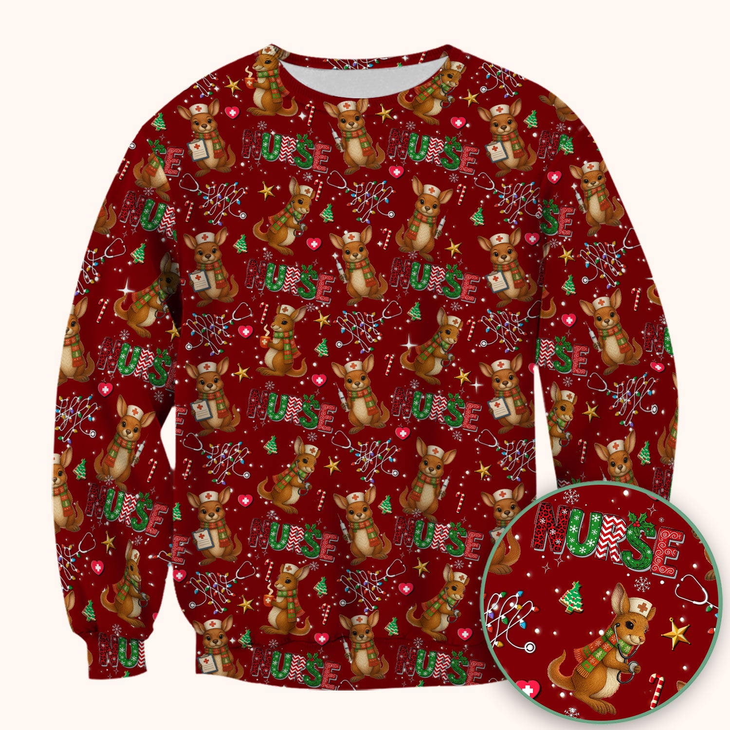 Christmas Kangaroo Nurse Scrub Top - Cute Aussie Holiday Medical Uniform - Funny Xmas Scrubs for Women