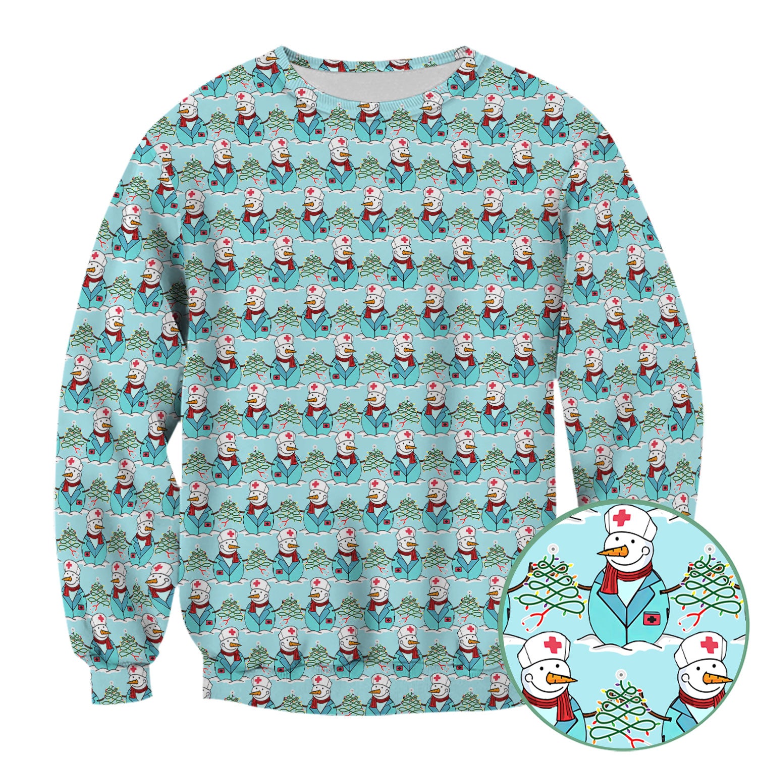 Christmas Nurse Scrubs for Women - Cute Snowman Medical Print Top - Multi Color Custom Nursing Shirt Holiday Gift for Healthcare Workers