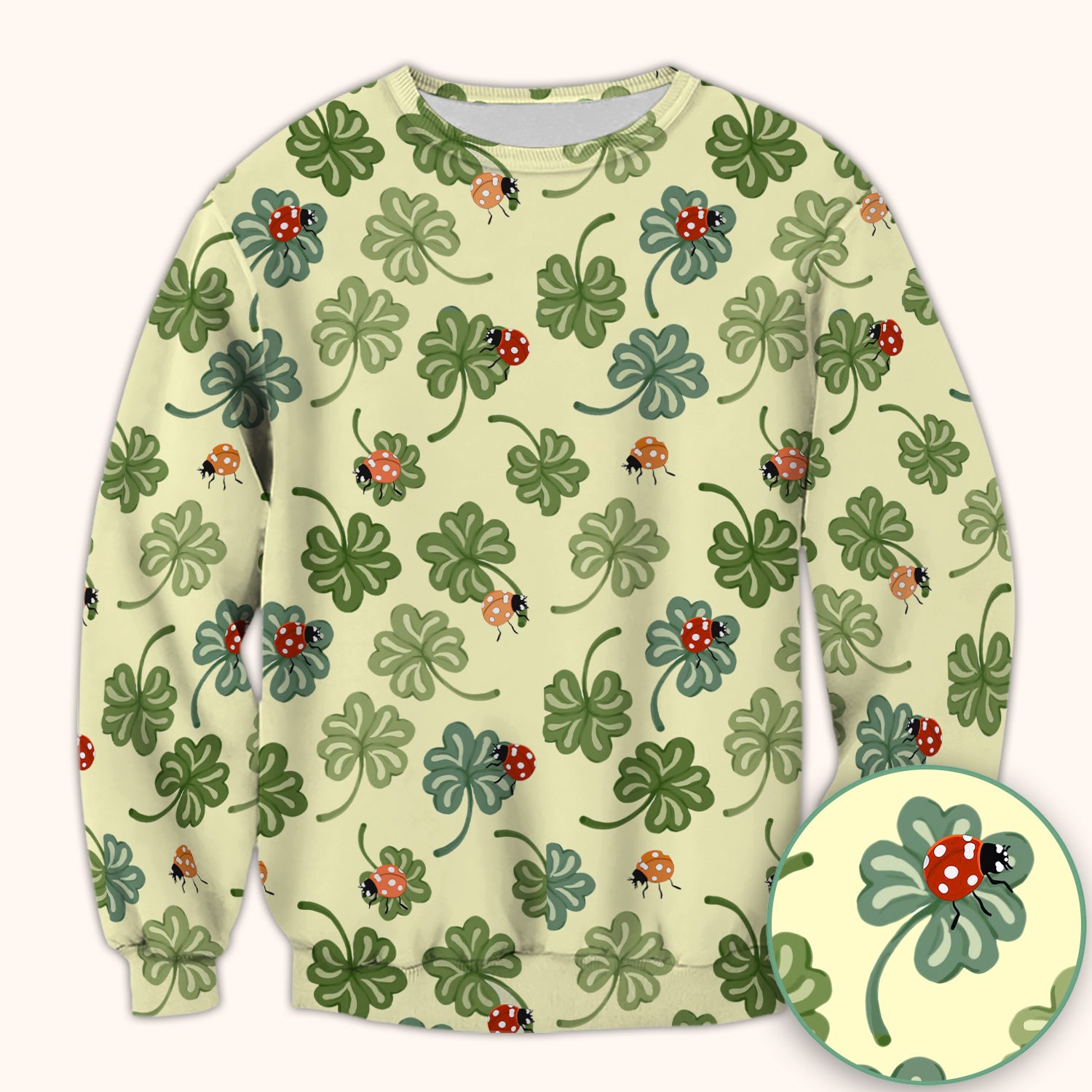 Clover and Ladybug Lucky Garden Pattern Scrubs Top, Comfortable Scrubs for Nurses