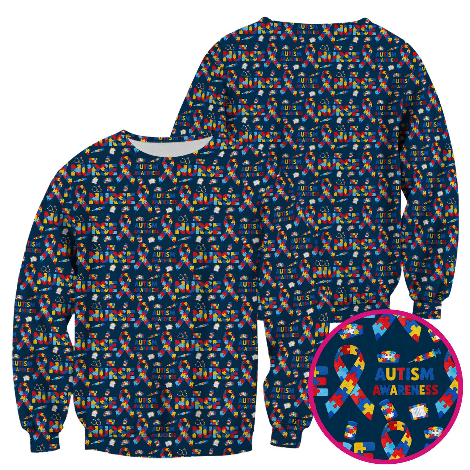 Autism Awareness Nurse Puzzle Ribbon Print Scrubs, Comfortable Scrubs for Nurses