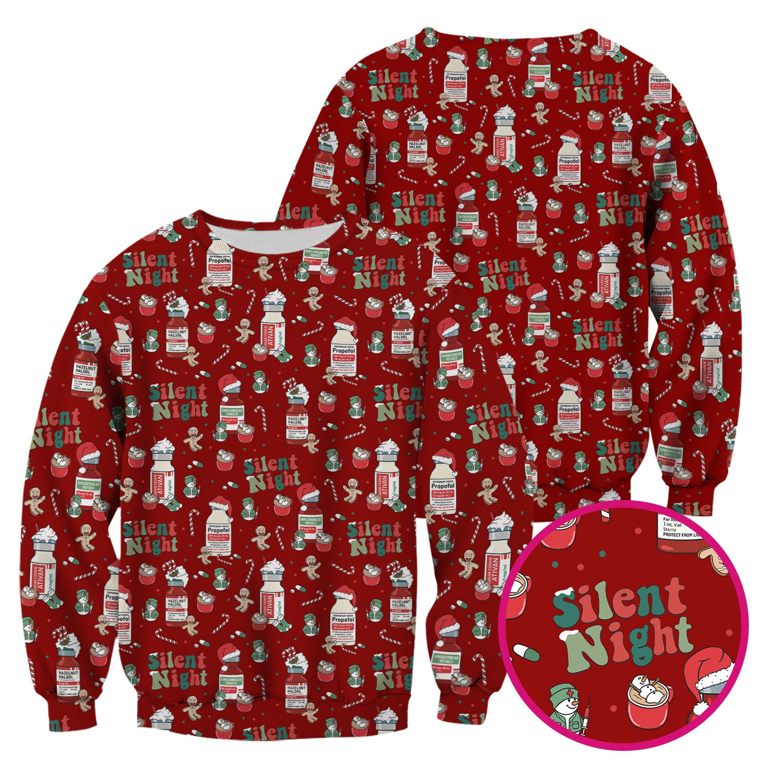 Funny Medicine Scrub Top for Nurses - Silent Night Propofol Print Christmas Scrub Tops with Candy Cane & Gingerbread - Holiday Medical Shirt Gift for RN CNA LPN
