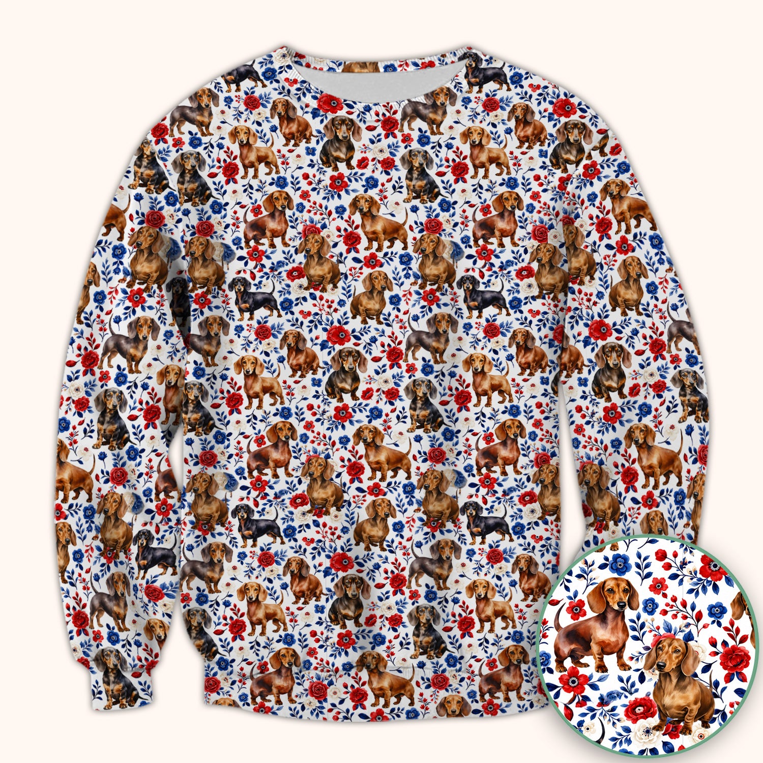 Floral Dachshund Nurse Scrub Top for RN, CNA, Veterinary Staff, Dog Lover Uniform