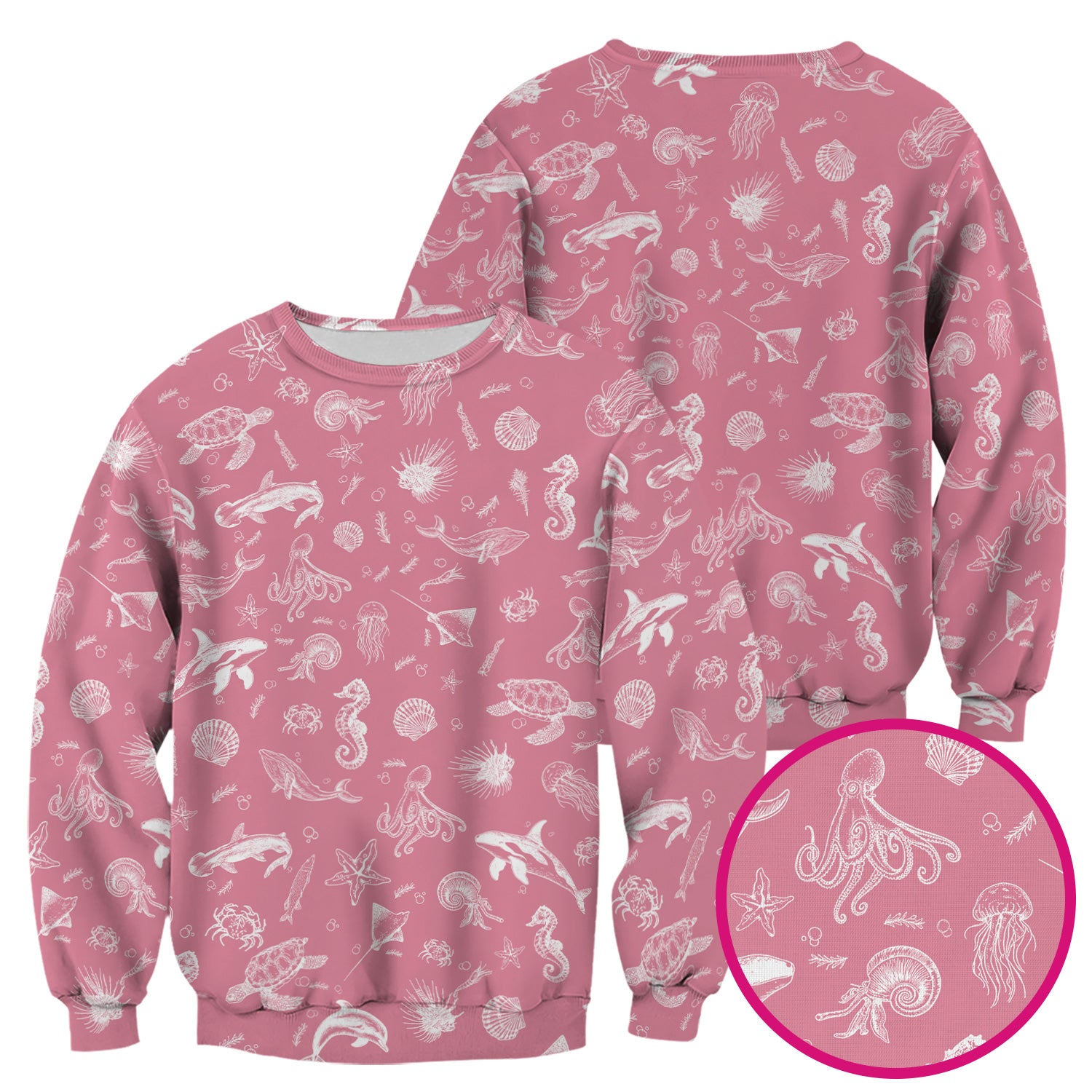 Marine Sea Life Pattern Scrub Top, Breathable Fabrics Nursing Uniform