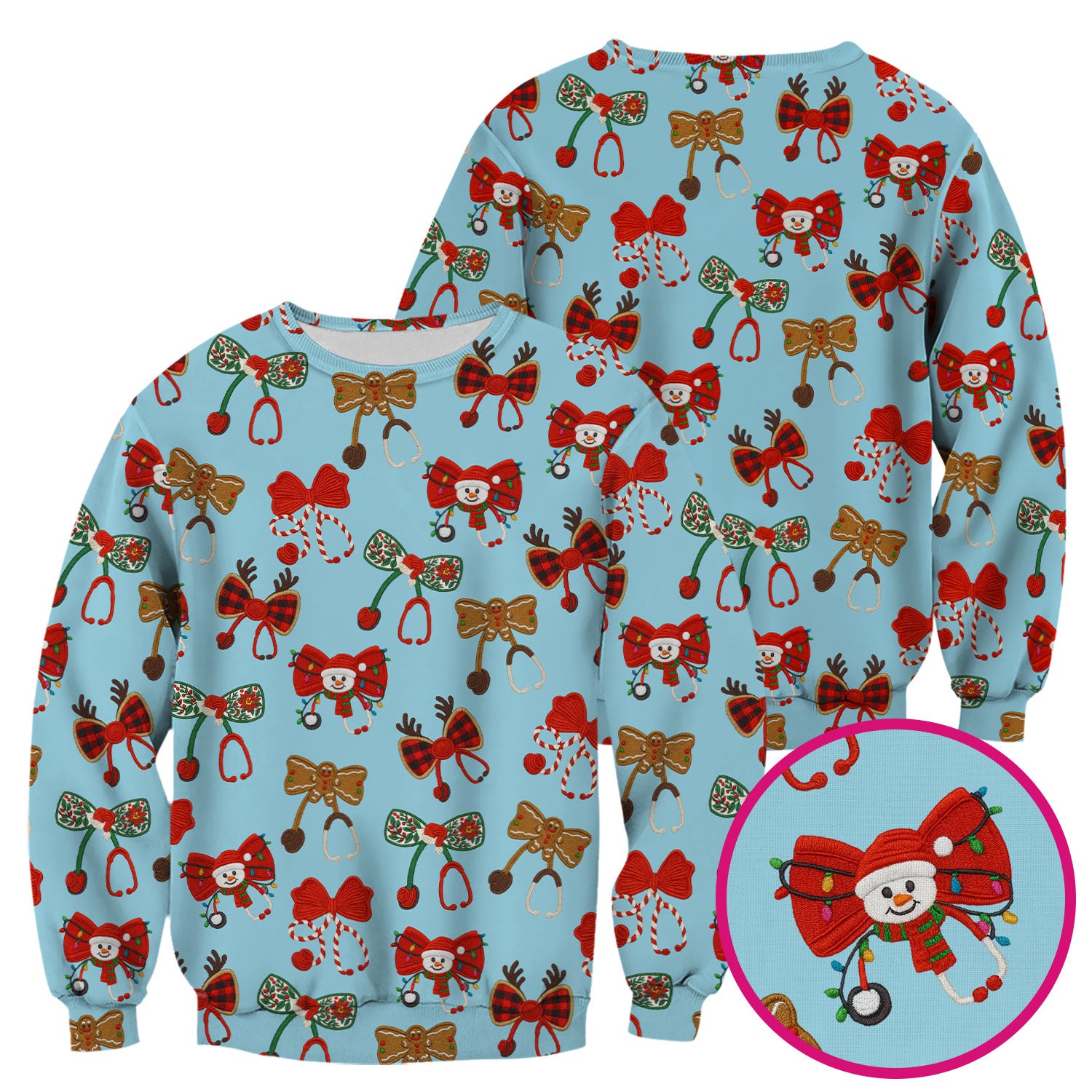 Christmas Stethoscope Bow Nurse Scrub Top, Xmas Pattern Scrub Shirt, Holiday Nursing Uniform