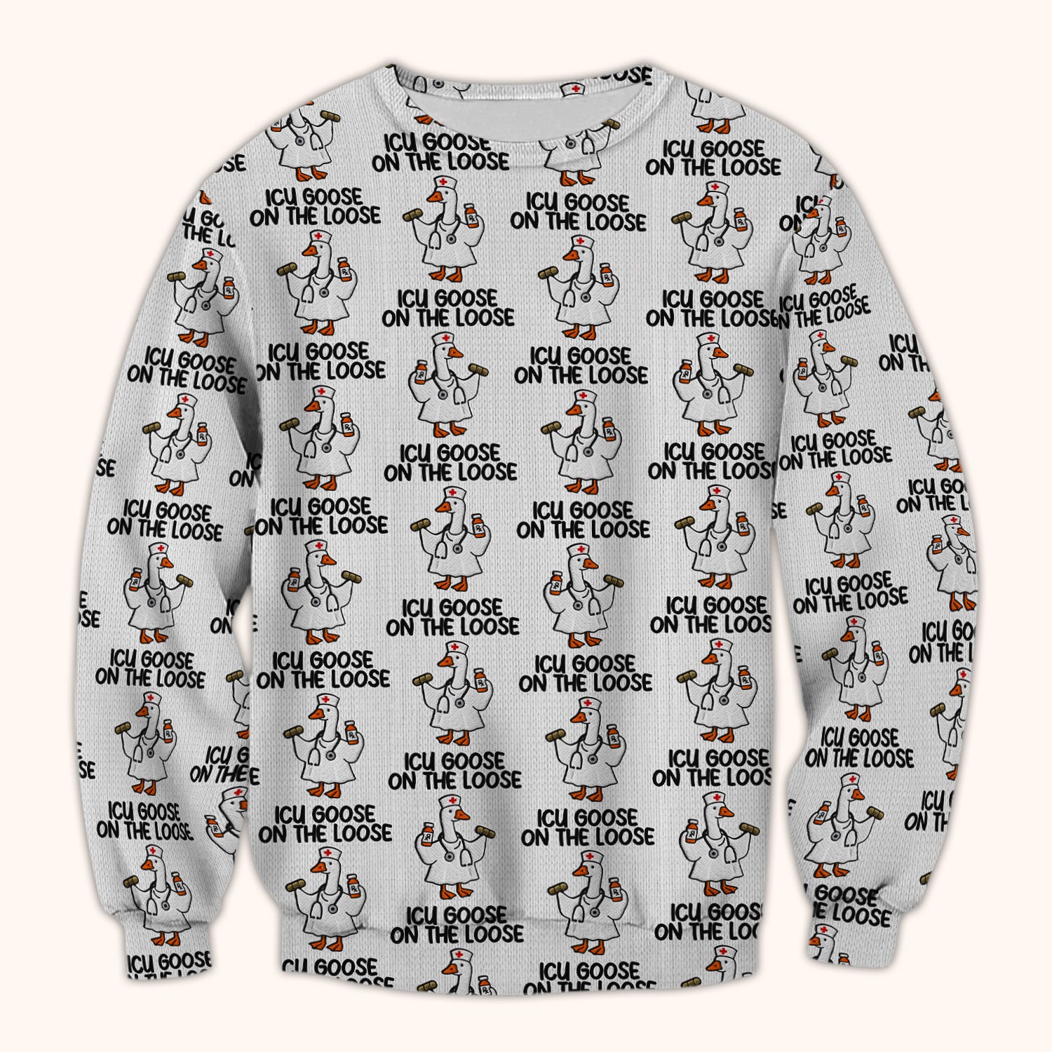 Funny ICU Goose On The Loose Nurse Pattern Scrub Top, Comfortable Scrubs For Nurses