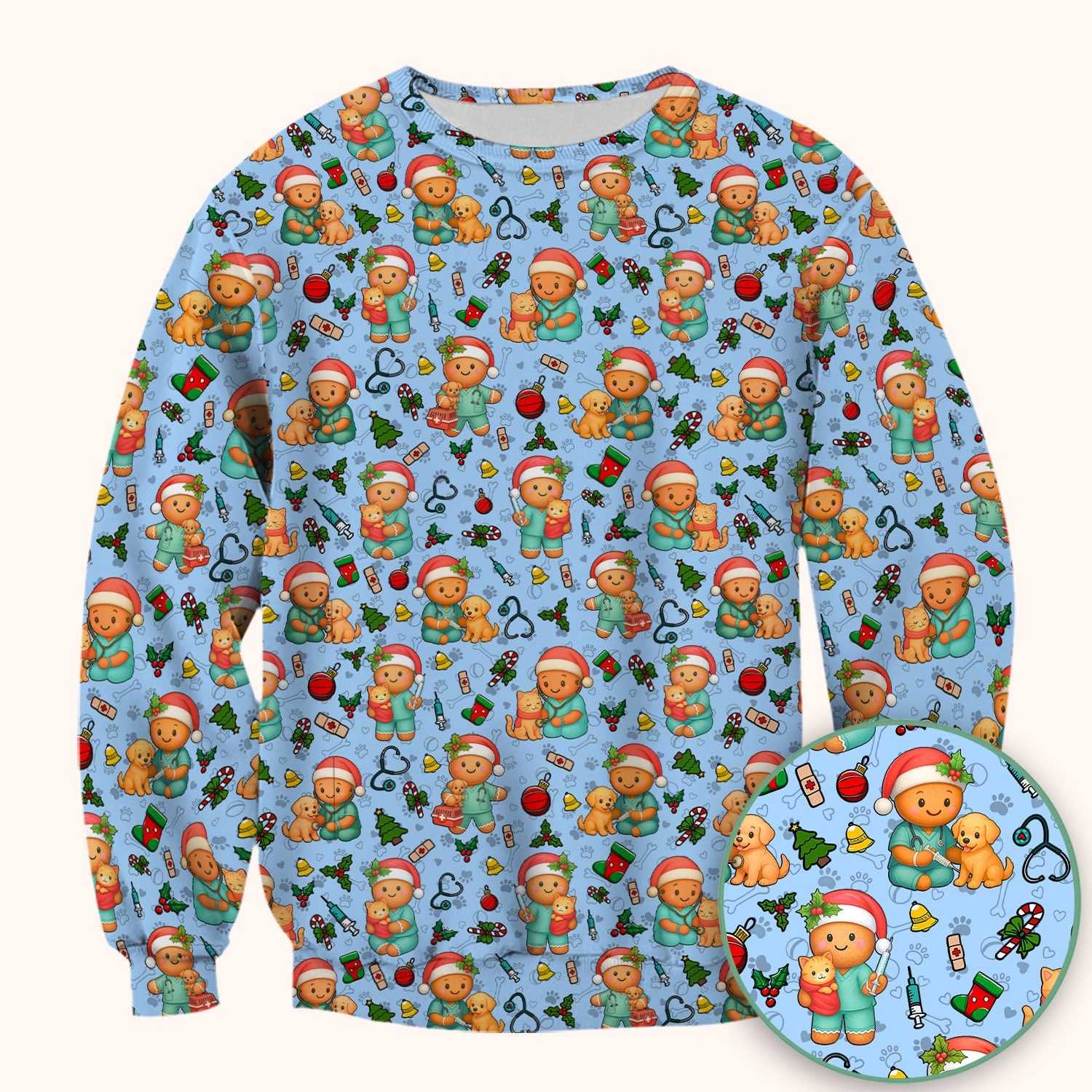 Cute Pharmacy Christmas Scrub Top – Funny Gingerbread Nurse Print Shirt – Festive Holiday Medical Uniform for Pharmacy Tech and Doctor