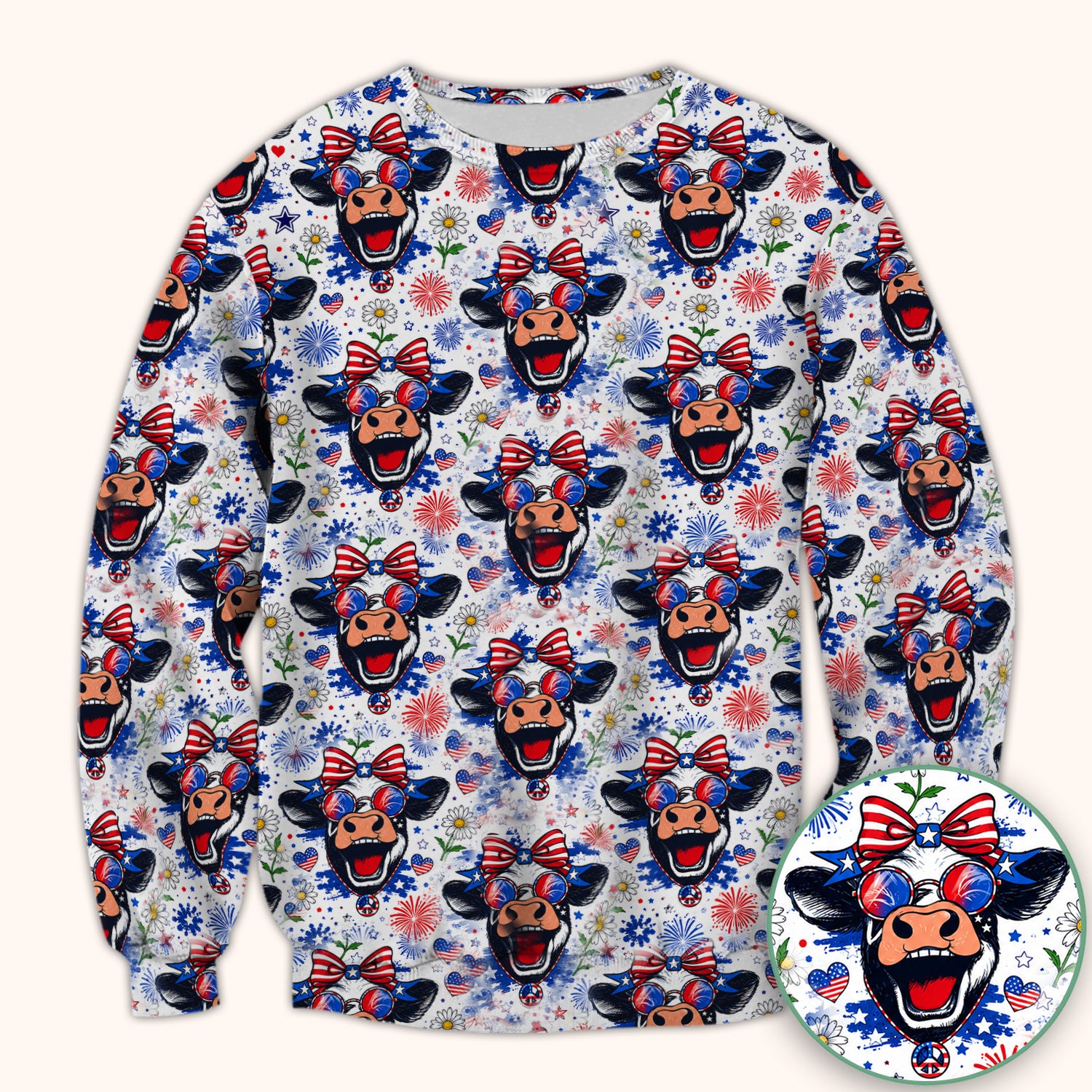 Funny Patriotic Cow Nurse Print Scrub Top, Comfortable Scrubs for Nurses