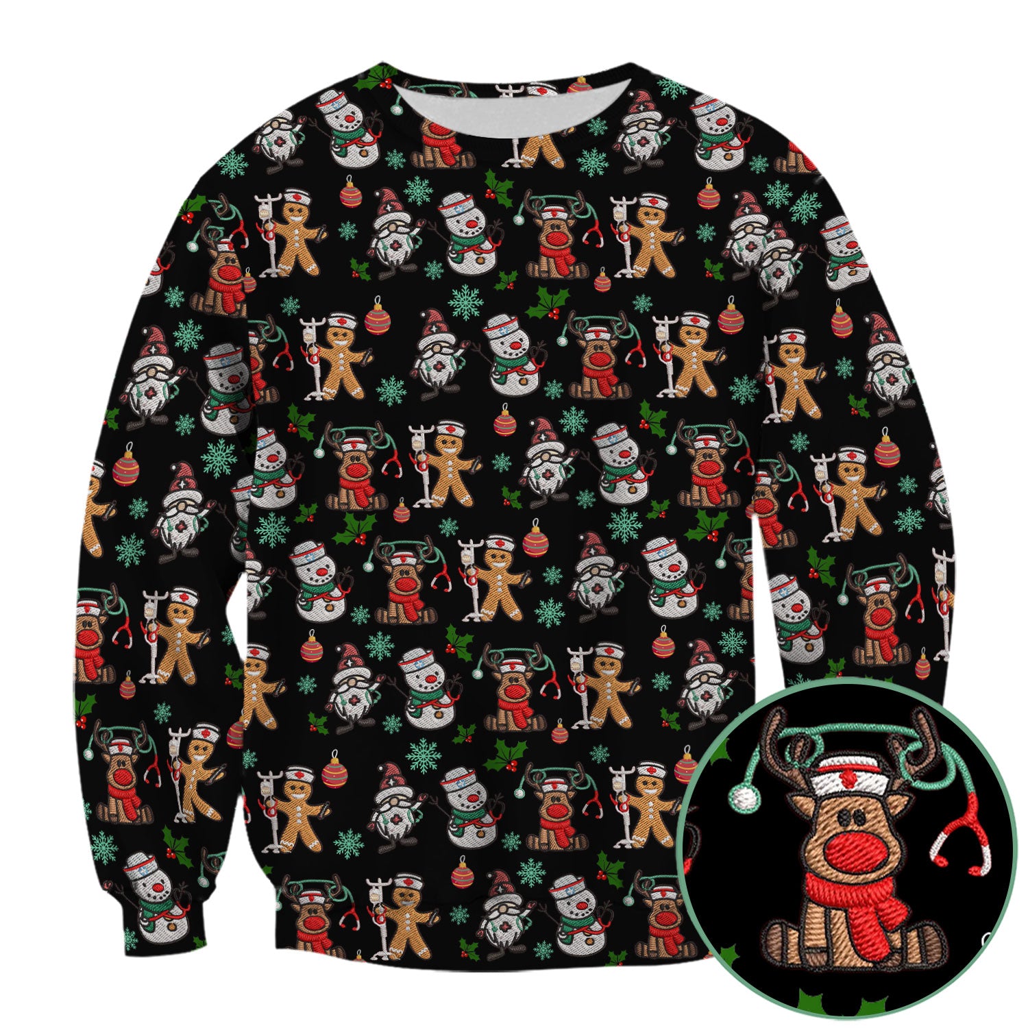 Christmas Gingerbread Scrubs for Women - Comfortable Scrubs for Nurses - Reindeer Santa Med Shirt - Breathable Fabrics Nursing Uniform