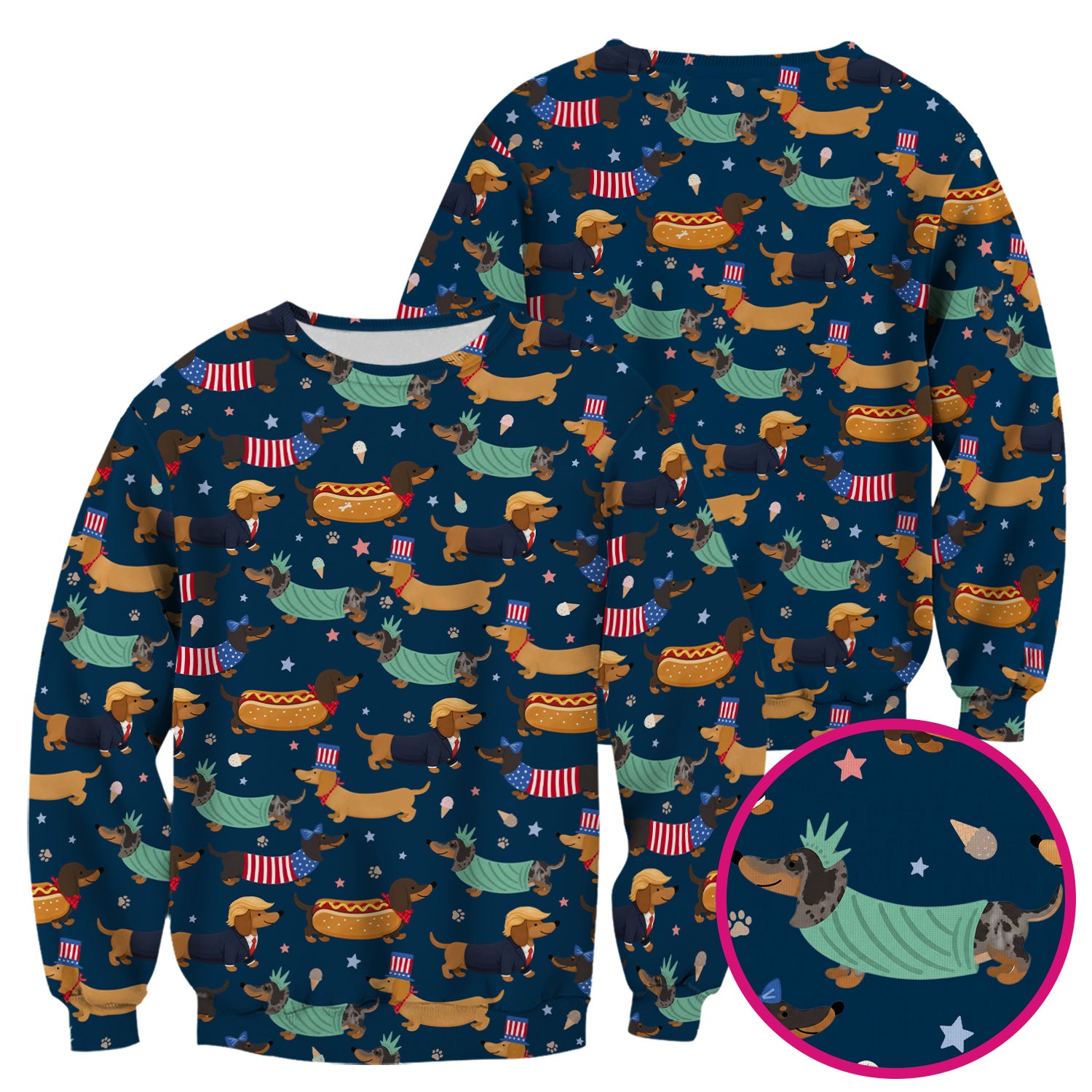 Funny Patriotic Dachshund Costume Dogs Pattern Scrub Top, Breathable Fabrics Nursing Uniform