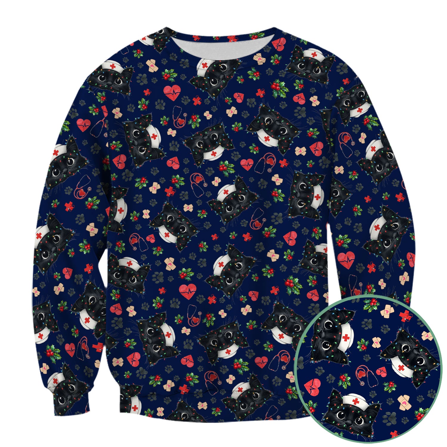 Funny Cats Scrub Top for Nurses - Black Kittens Christmas Medical Uniform - Jolly Holiday Gift for RN CNA LPN