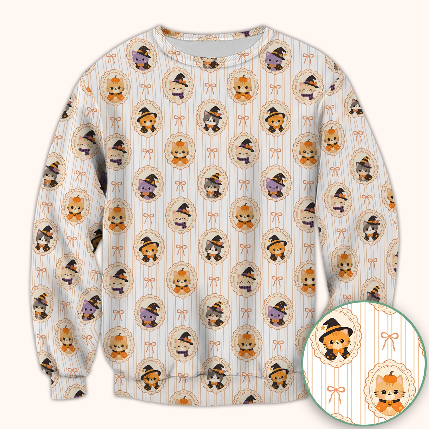 Cute Halloween Cat Stripe Pattern Scrub Top, Comfortable Scrubs for Nurses