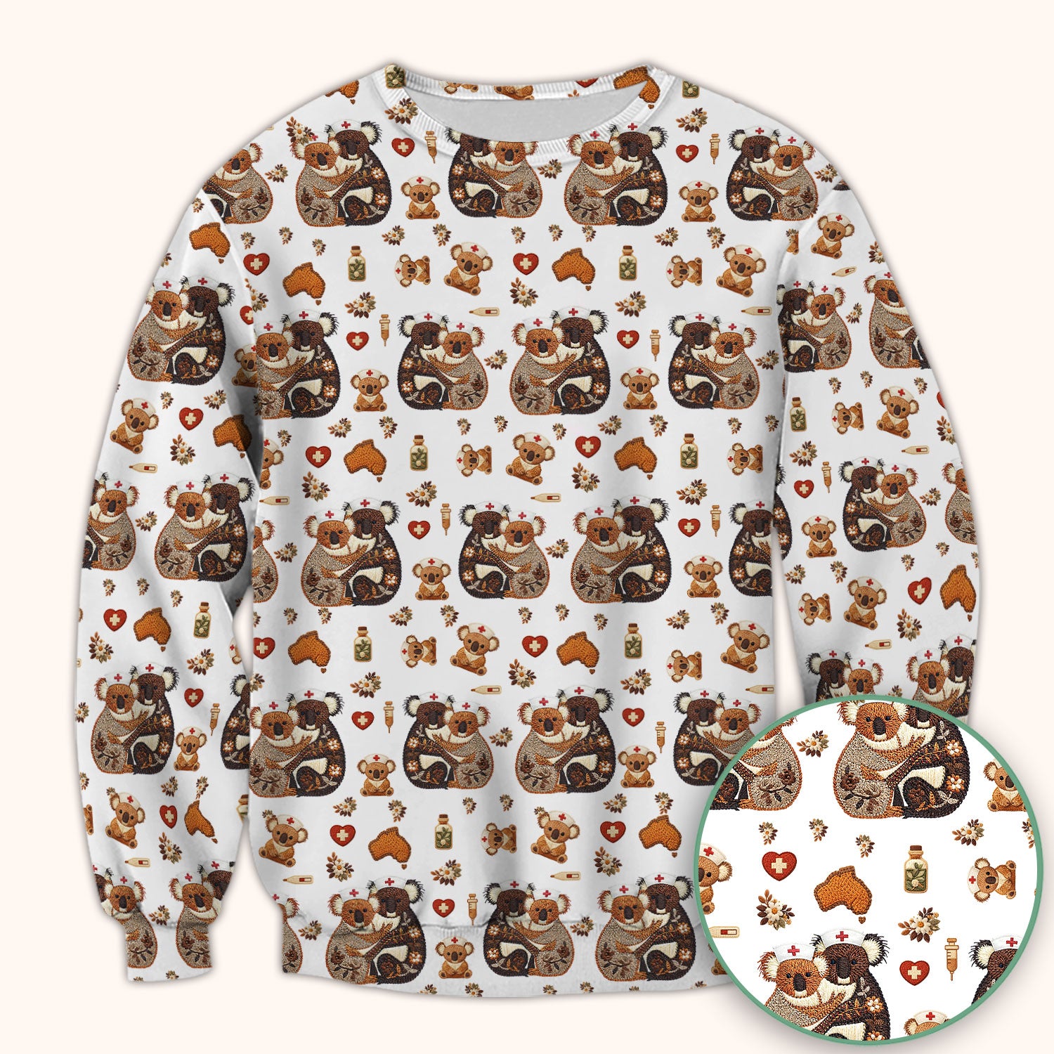 Cute Cartoon Koala Valentine Nurse Design Scrub Top, Breathable Fabrics Nursing Uniform
