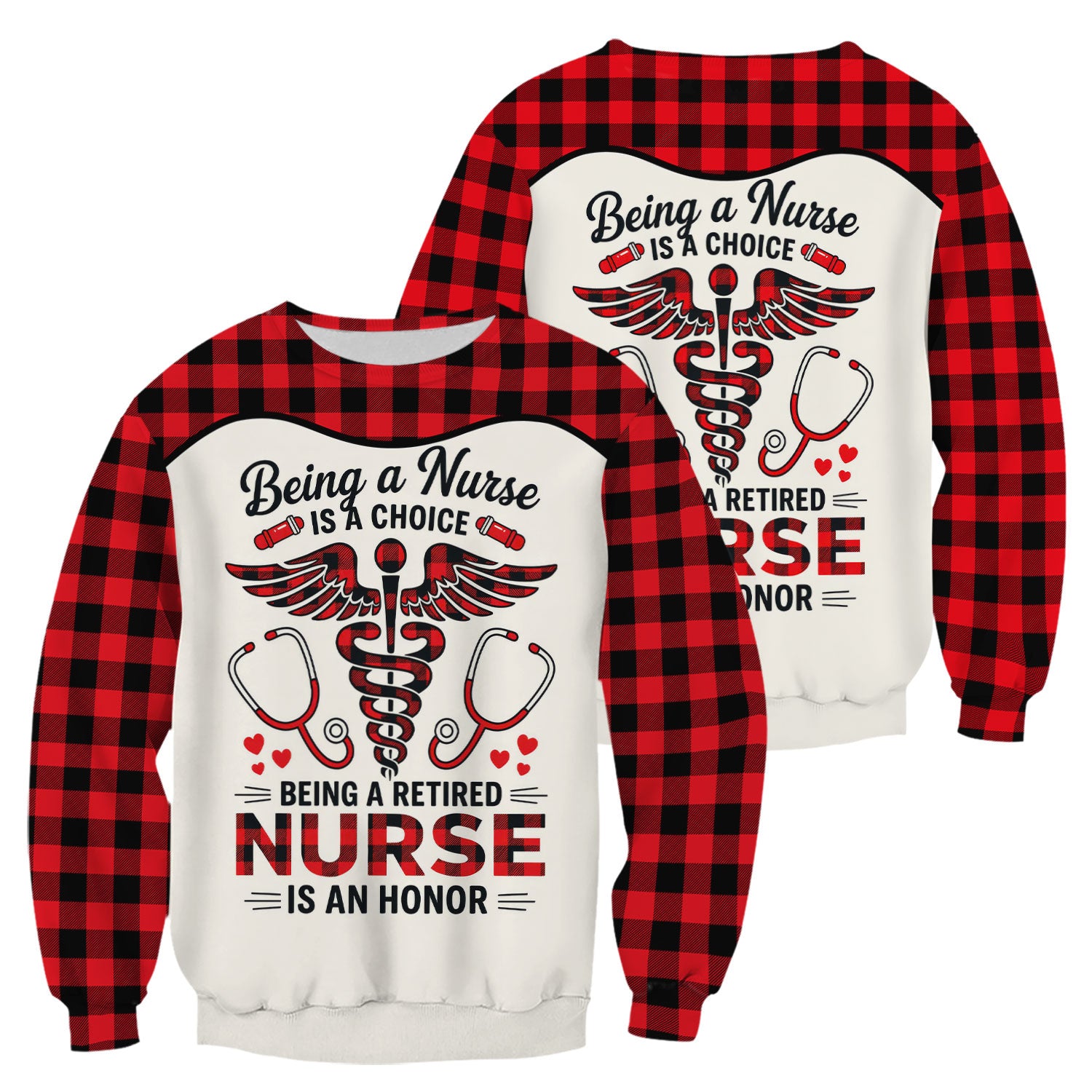 Being a Nurse Is a Choice Retired Nurse Scrub Top - Red Plaid Medical Work Shirt - Retirement Gift for Nurses