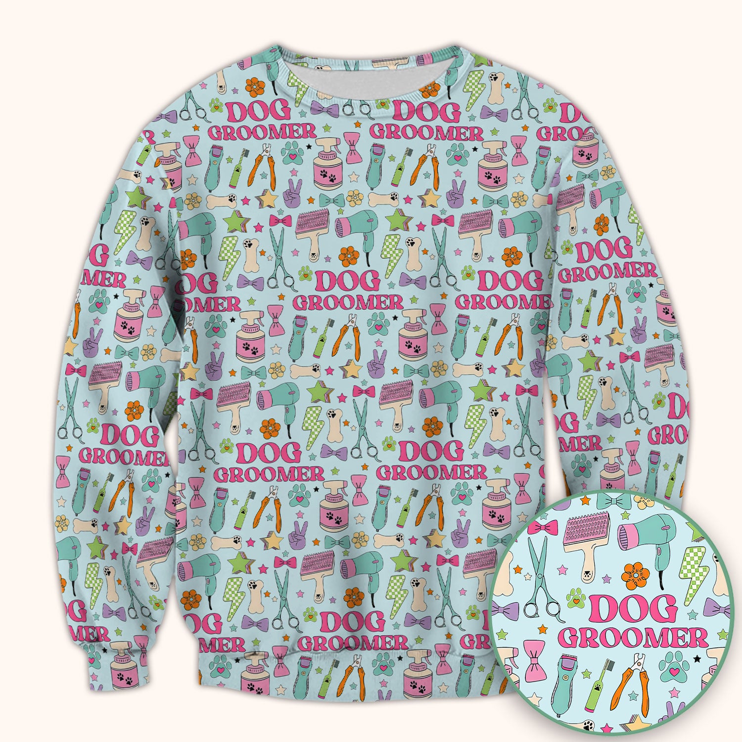 Dog Groomer Tools Pattern Nursing Scrub Top, Comfortable Scrubs for Nurses