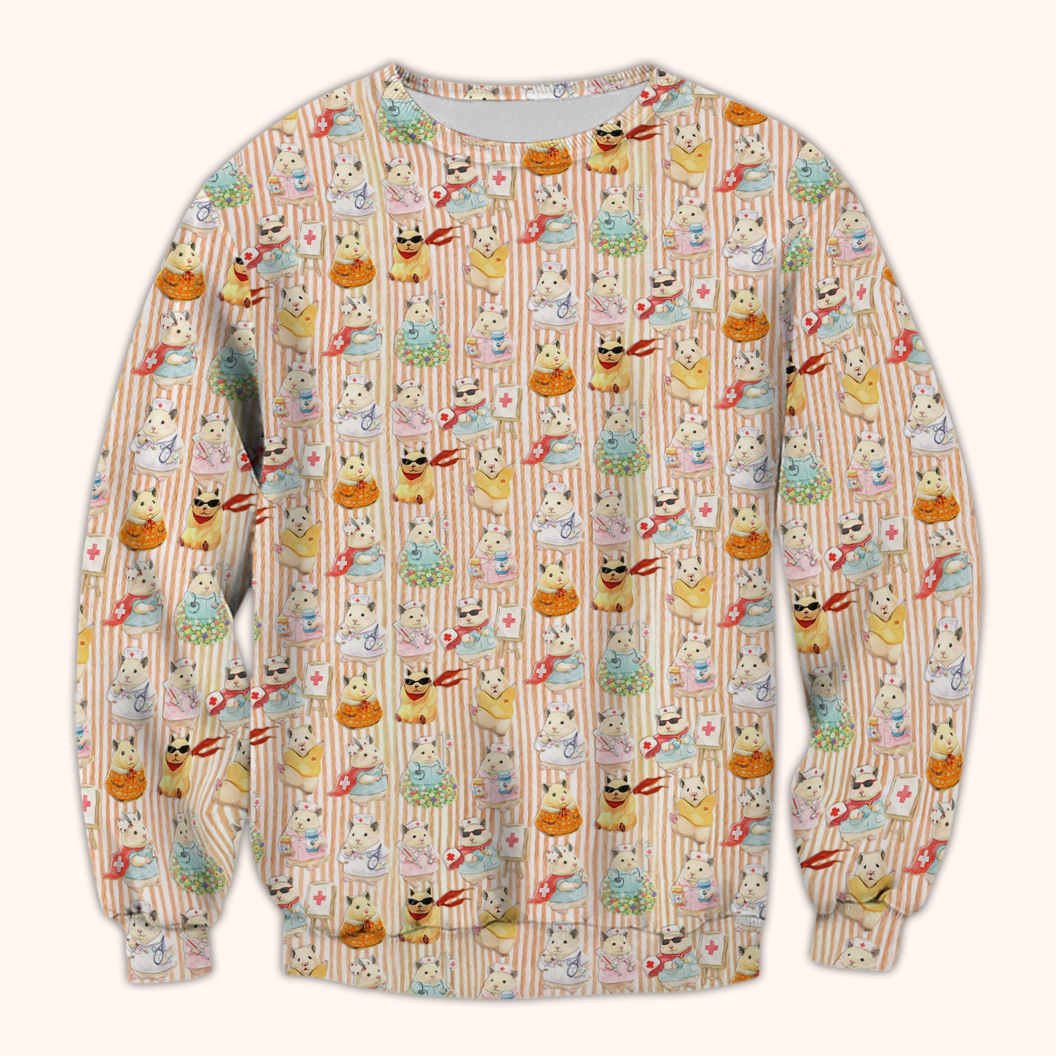 Cute Nurse Hamster Pattern Scrubs Top, Comfortable Scrubs for Nurses
