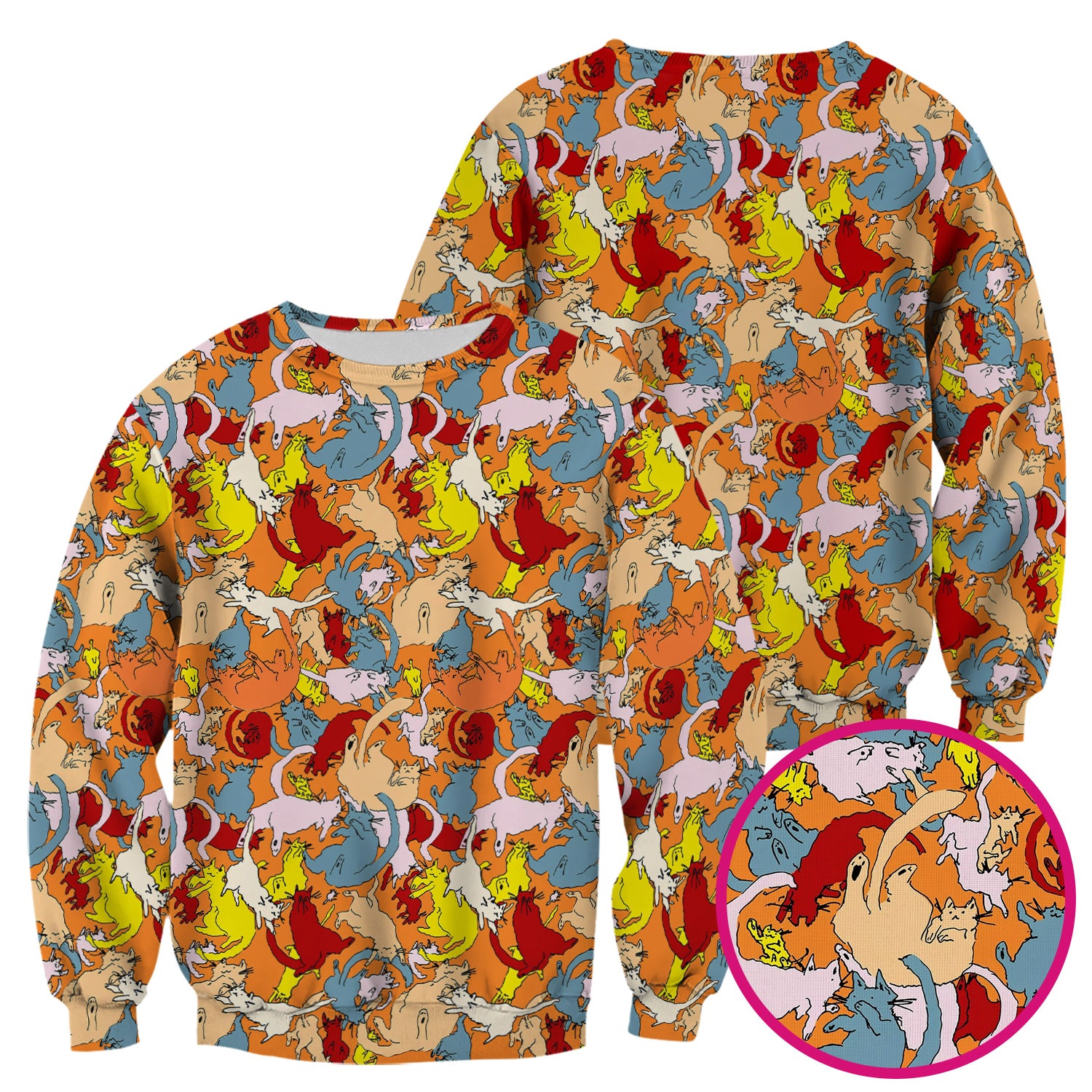 Colorful Cat Chaos Illustration Pattern Scrub Top, Comfortable Scrubs for Nurses