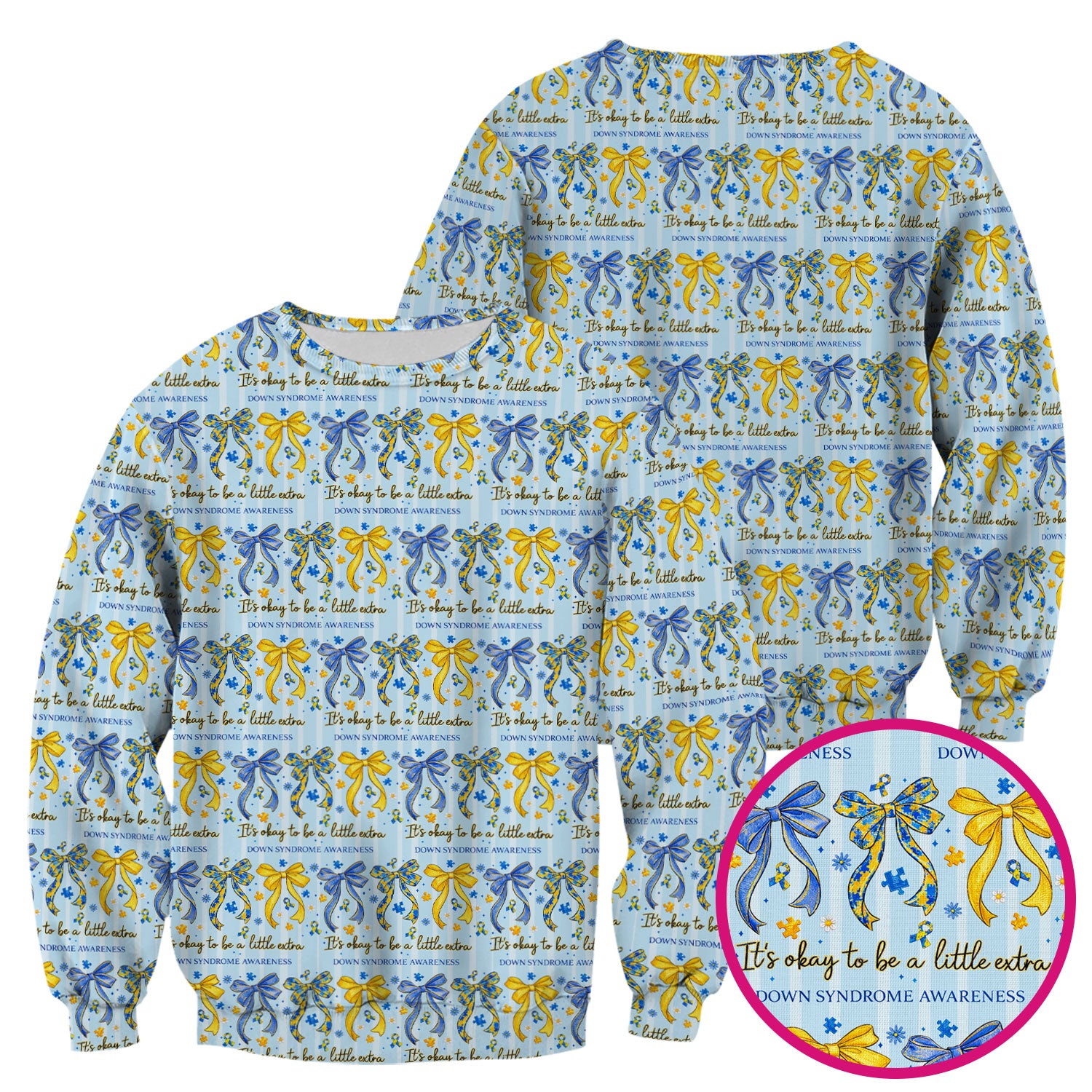 Down Syndrome Awareness Ribbon Pattern Scrub Top Comfortable Nurse Workwear Top