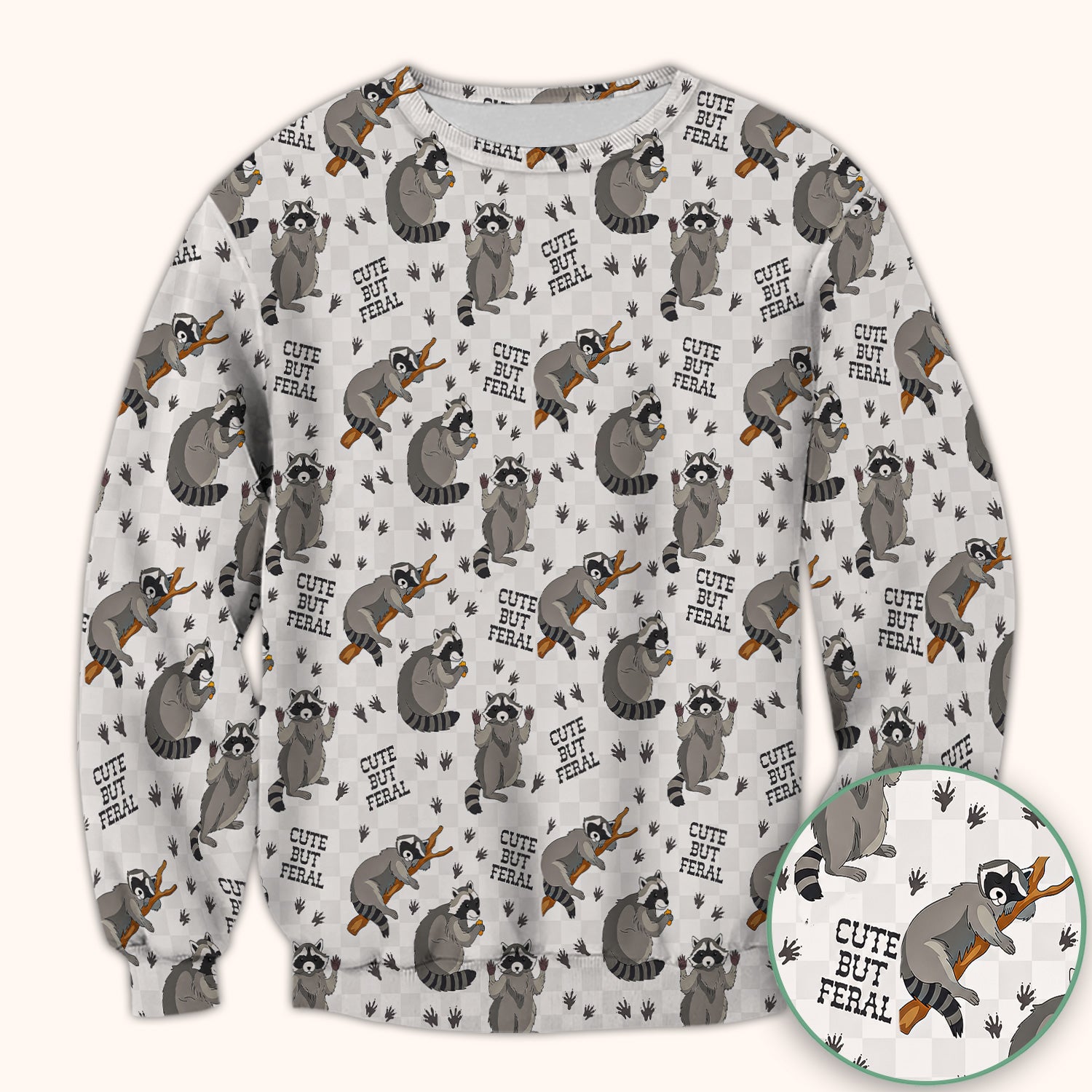 Funny Feral Raccoon Pattern Scrub Top, Comfortable Scrubs for Nurses