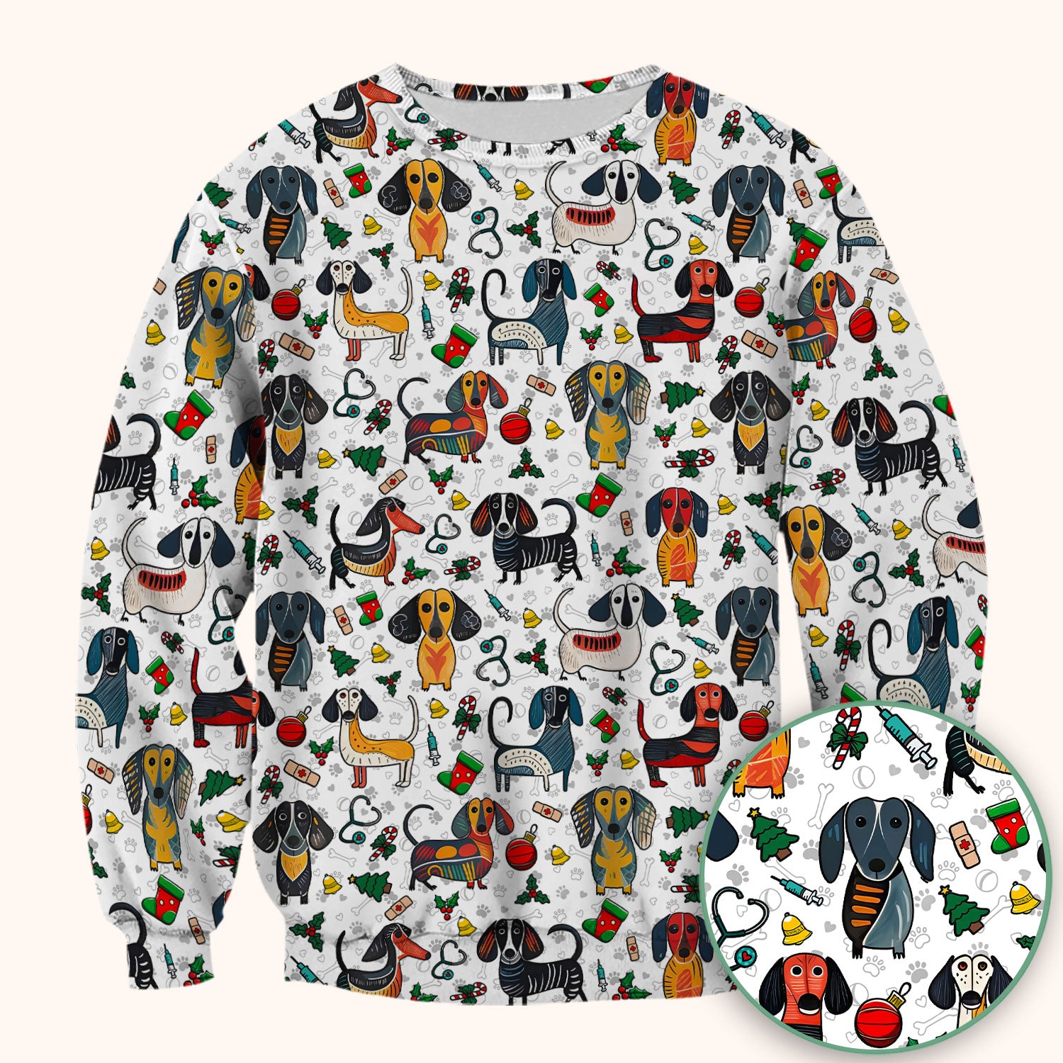 Dachshund Christmas Scrub Top - Cute Wiener Dog Nurse Uniform for Women - Holiday Medical Shirt