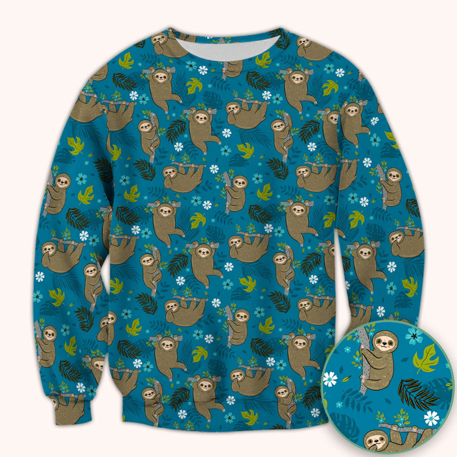 Jungle Tropical Sloth Pattern Scrub Top, Comfortable Scrubs for Nurses