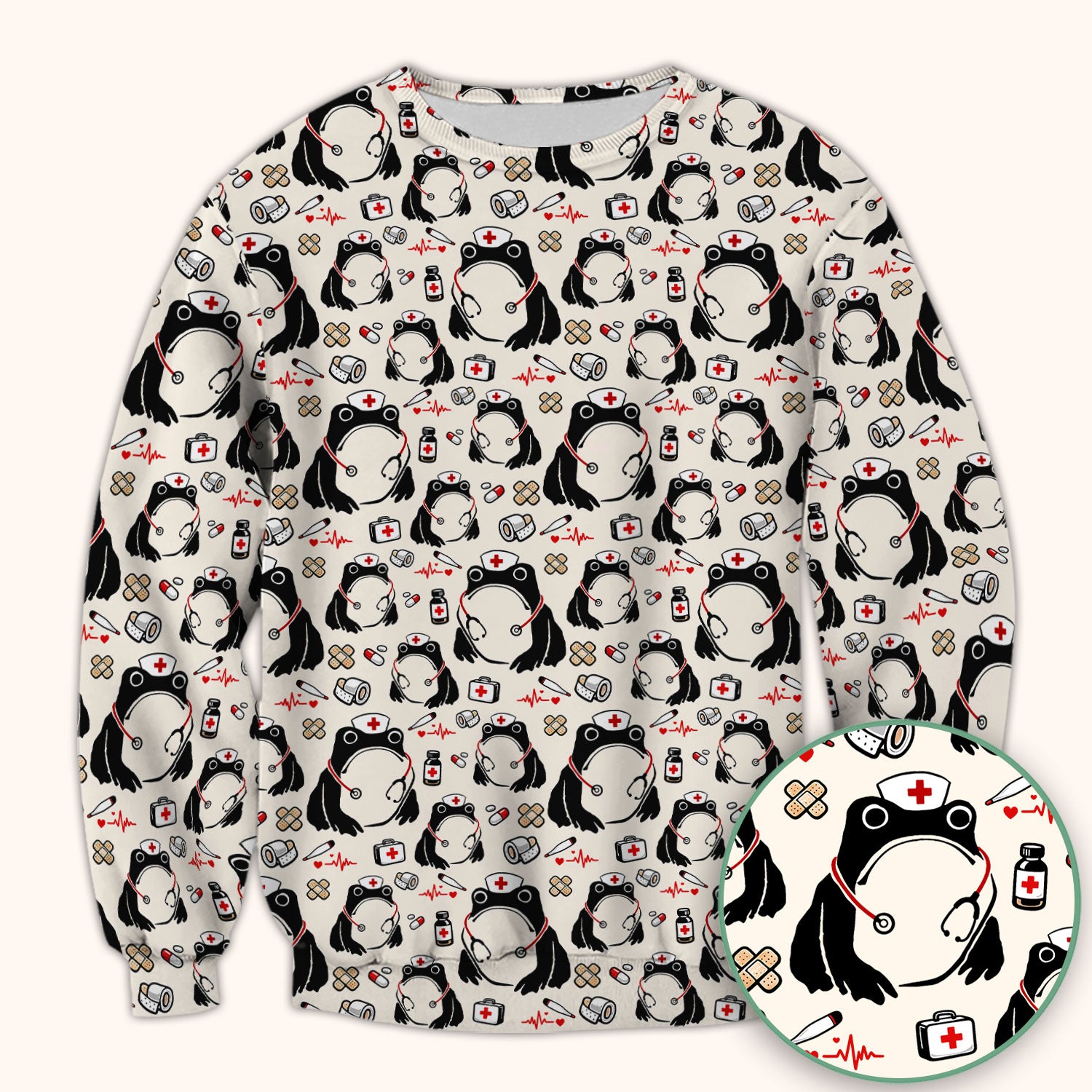 Cute Frog Nurse Medical Print Scrub Top, Comfortable Scrubs for Nurses