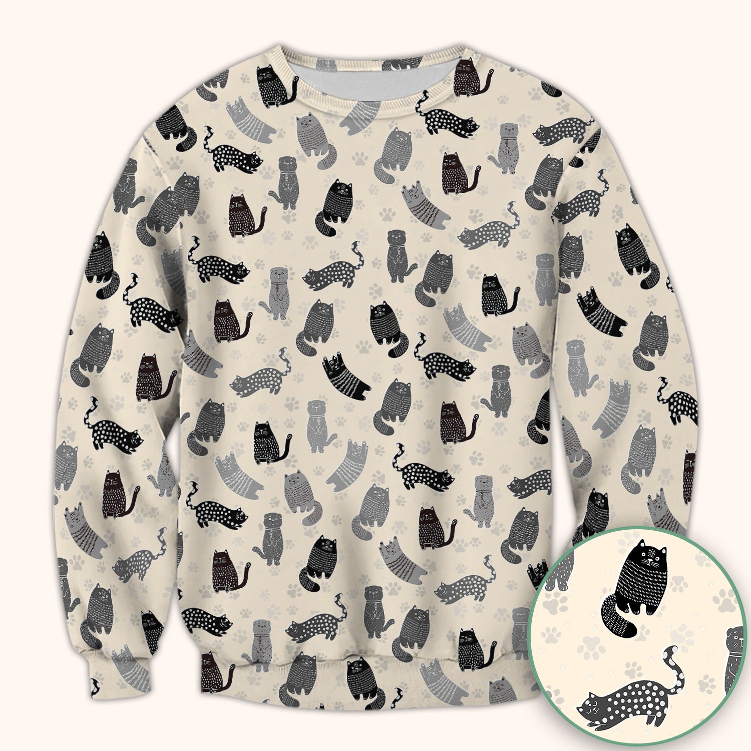 Cute Cat and Paw Print Pattern Scrub Top, Breathable Fabrics Nursing Uniform