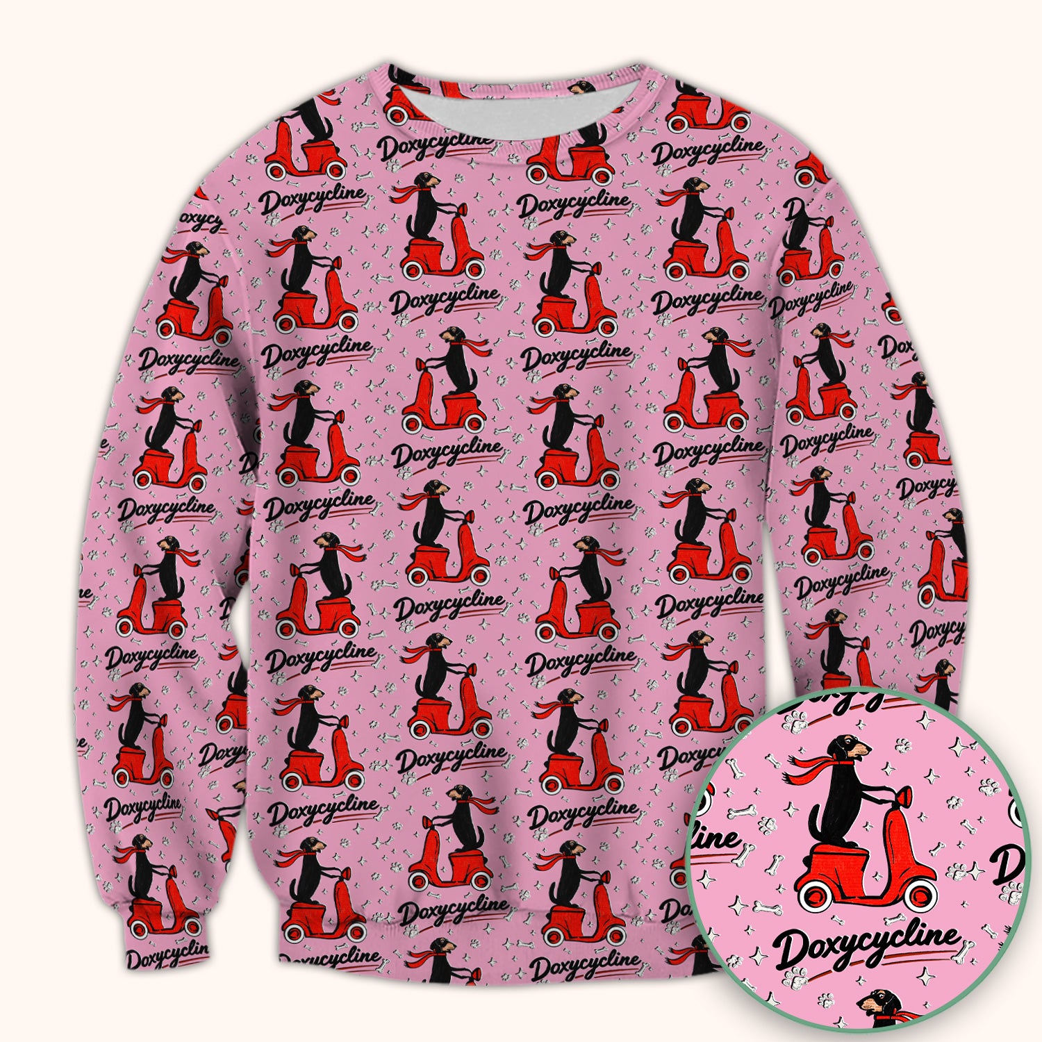 Funny Dachshund Riding Scooter Doxycycline Print Scrub Top ,Comfortable Scrubs for Nurses