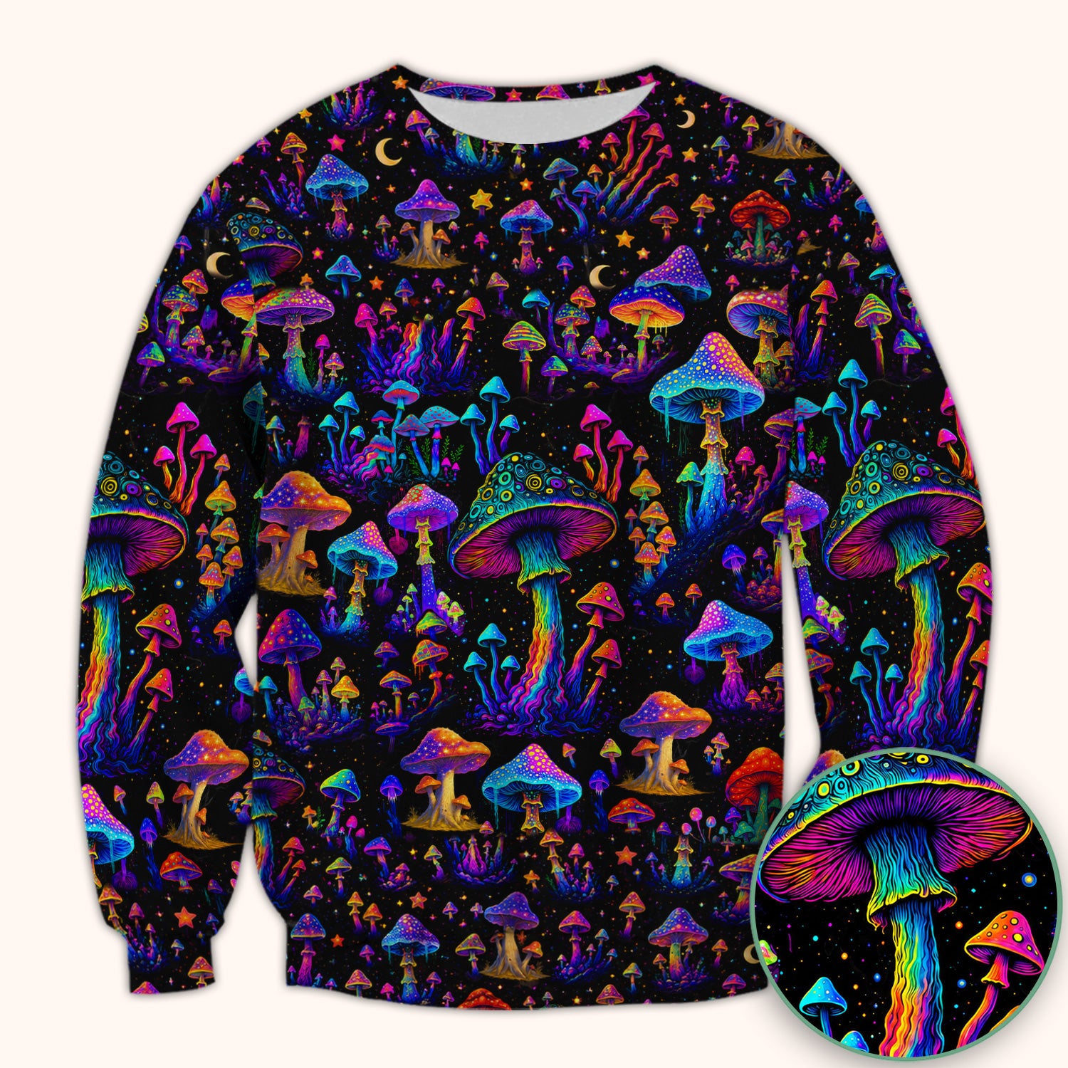 Neon Fantasy Mushroom Print Scrub Top, Comfortable Scrubs for Nurses