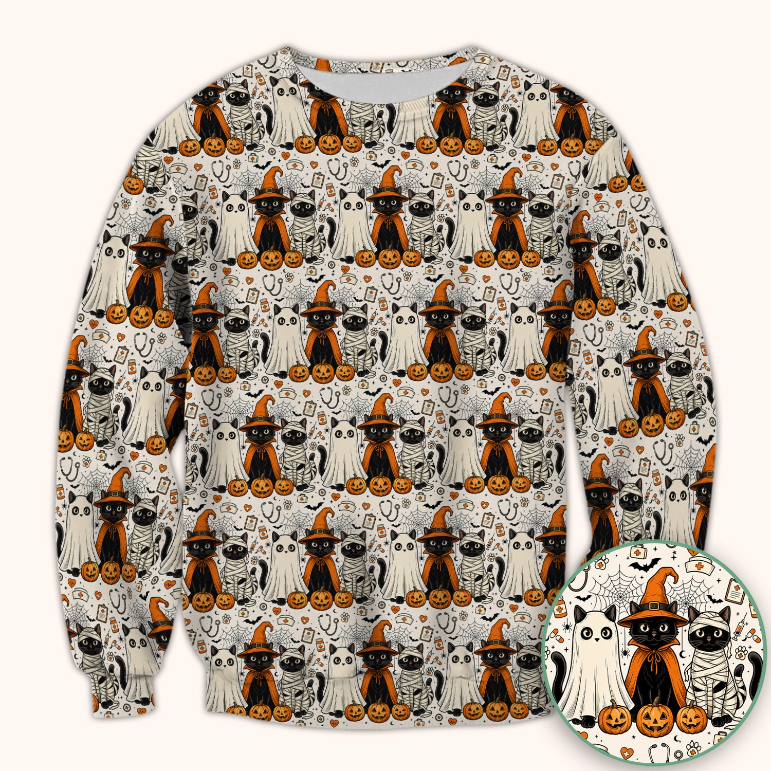 Spooky Halloween Costume Cats Scrub Top, Comfortable Scrubs for Nurses