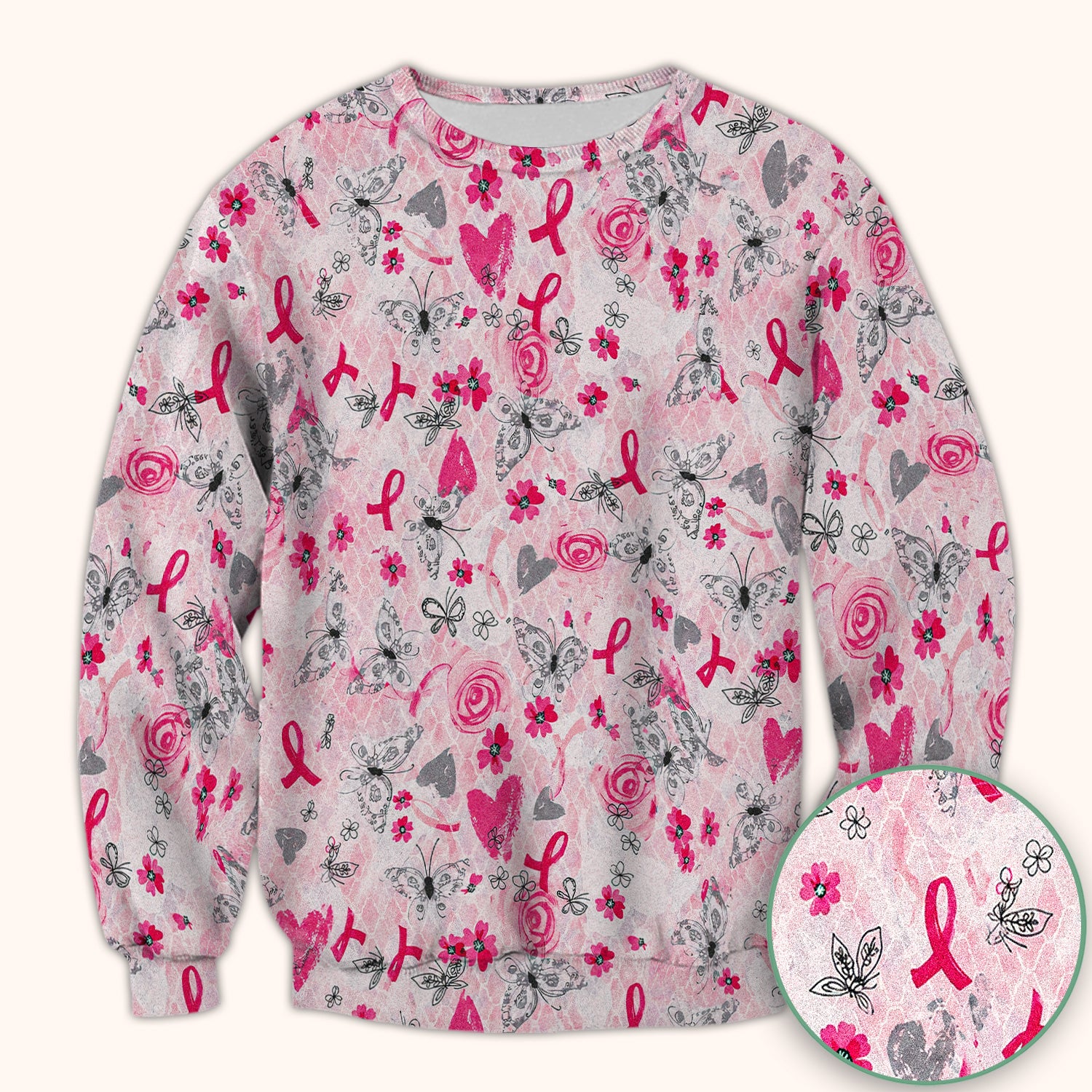 Breast Cancer Awareness Butterfly Floral Scrub Top, Comfortable Scrubs for Nurses