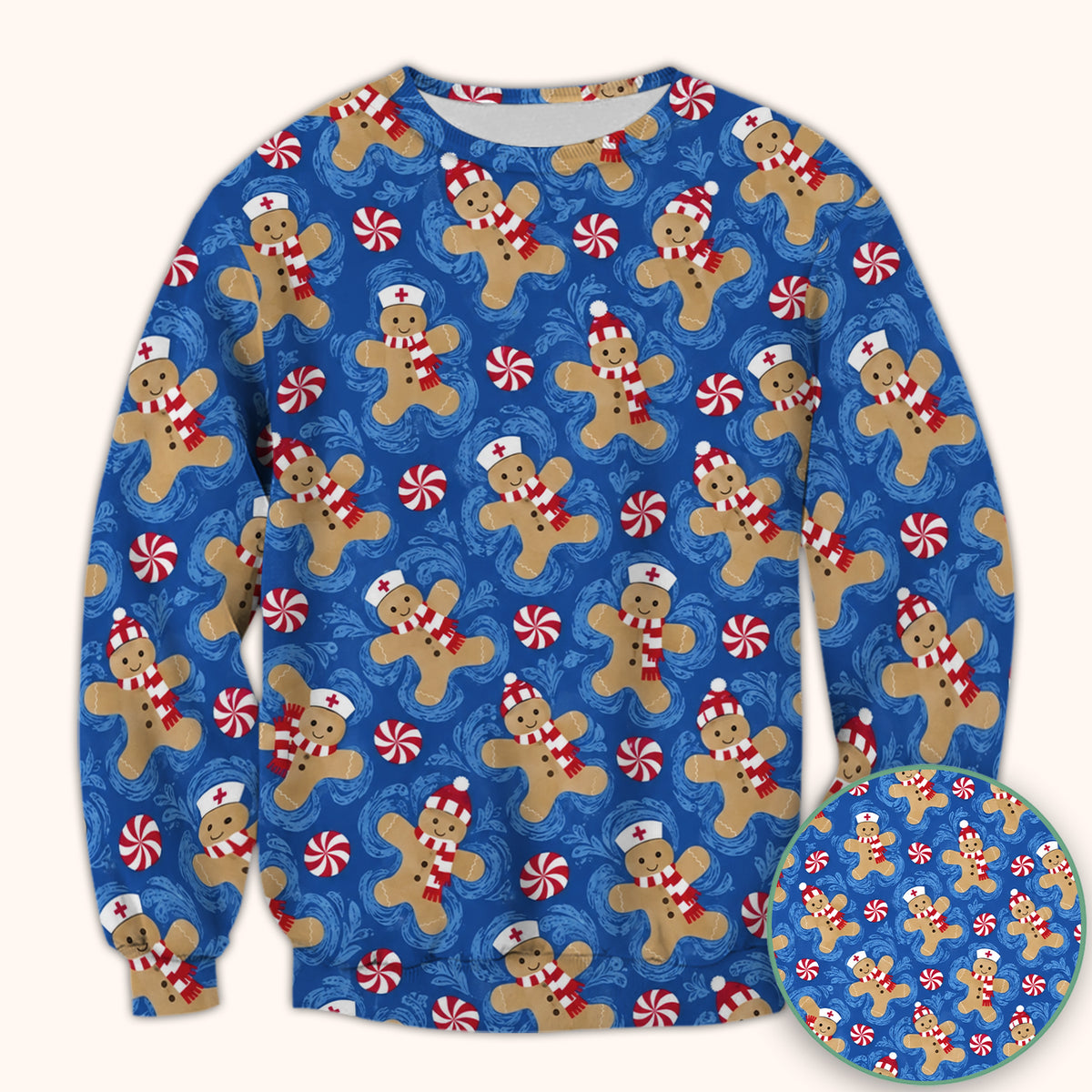 Christmas Gingerbread Nurses & Peppermint Pattern Scrub Top, Comfortable Scrubs for Nurses