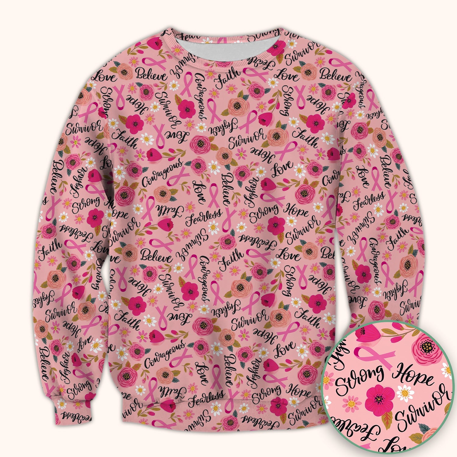 Breast Cancer Awareness Oncology with Pink Ribbon Floral Pattern Scrub Top, Comfortable Scrubs for Nurses