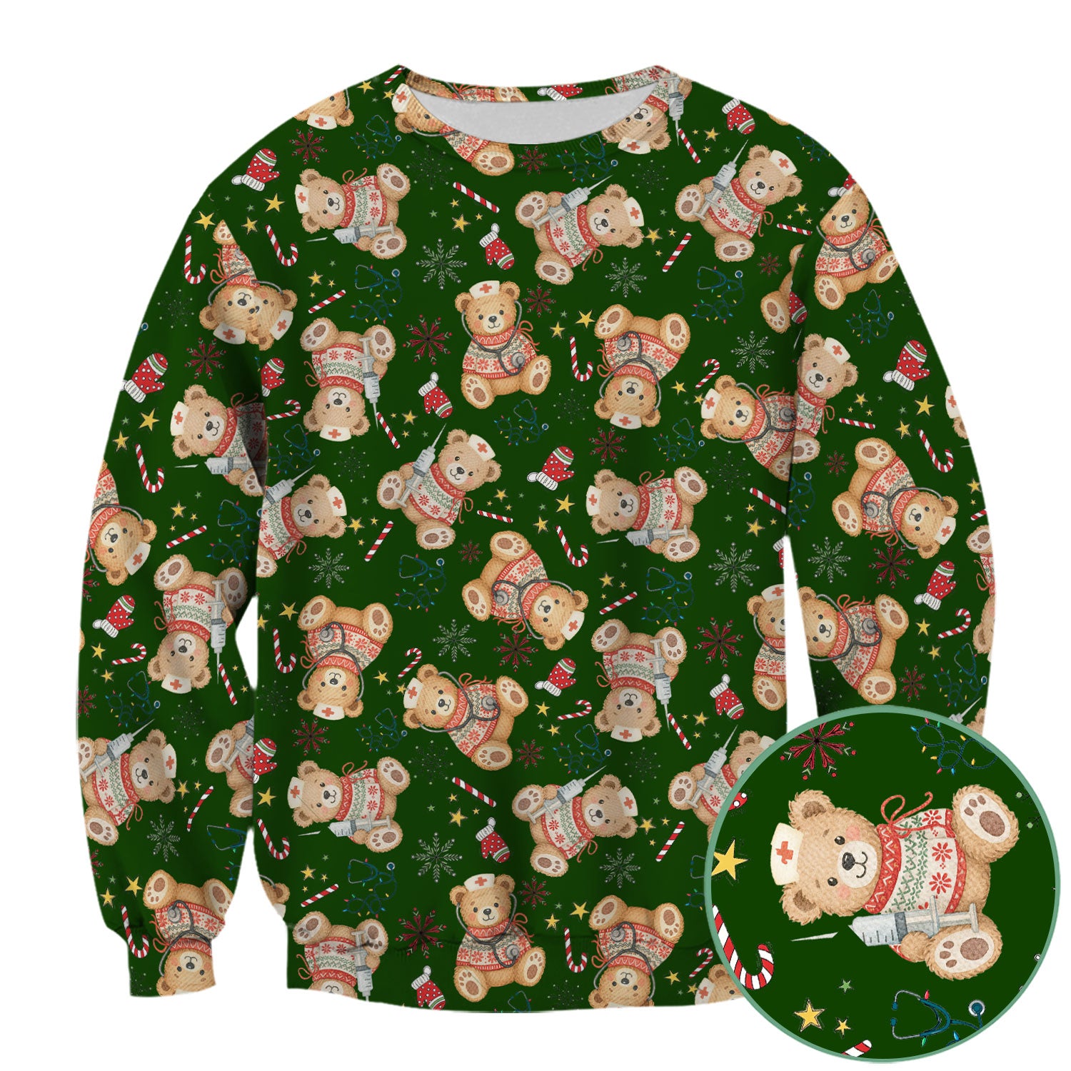 Holiday Teddy Bear Christmas Nurse Scrub - Cute Festive Medical Shirt for Women - Nursing Uniform Gift RN LPN CNA