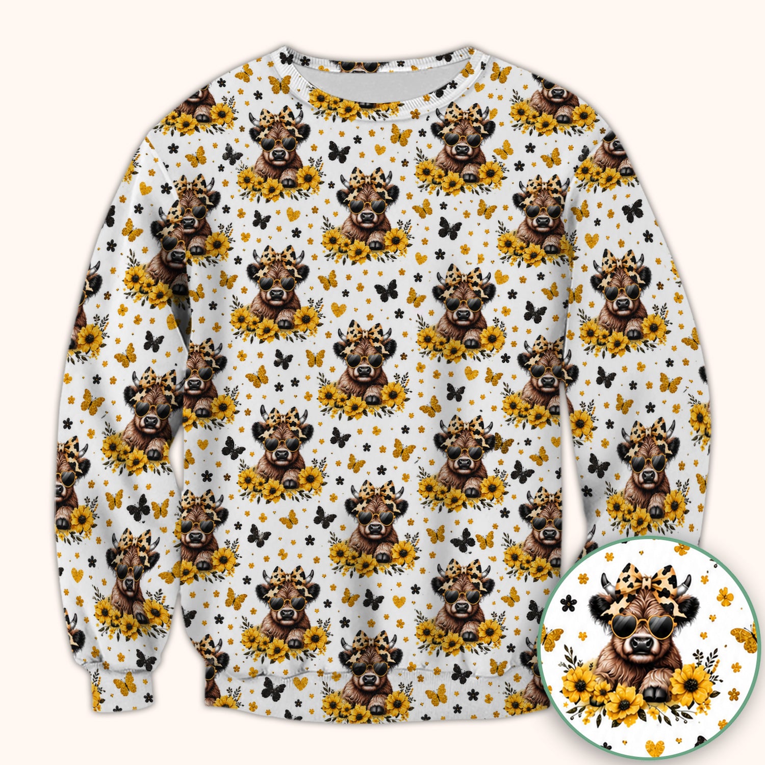 Sassy Highland Cow Sunflower Pattern Scrub Top, Comfortable Scrubs for Nurses