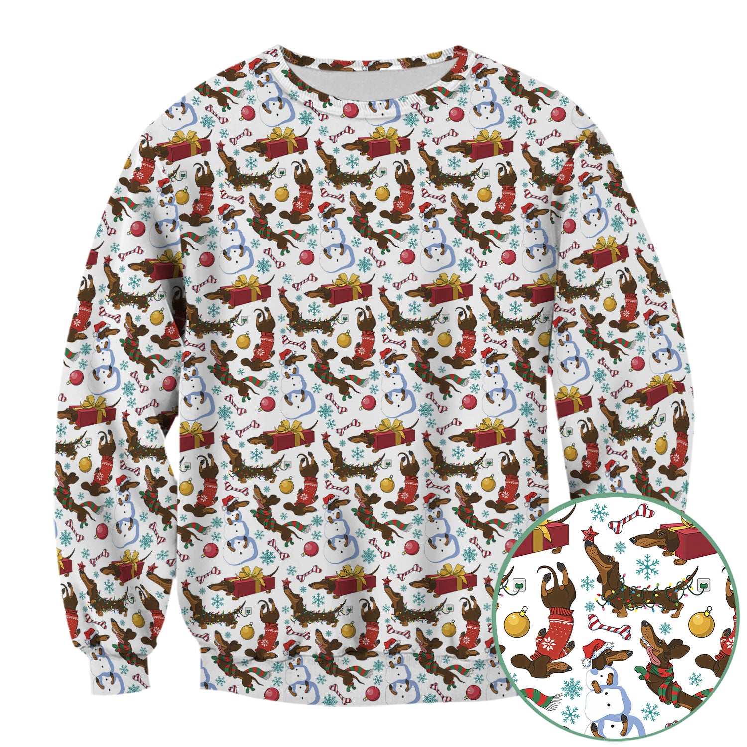 Funny Christmas Nurse Scrubs - Dachshund Dog & Snowman Print Top - Multi Color Custom Nursing Shirt Gift for Healthcare Workers