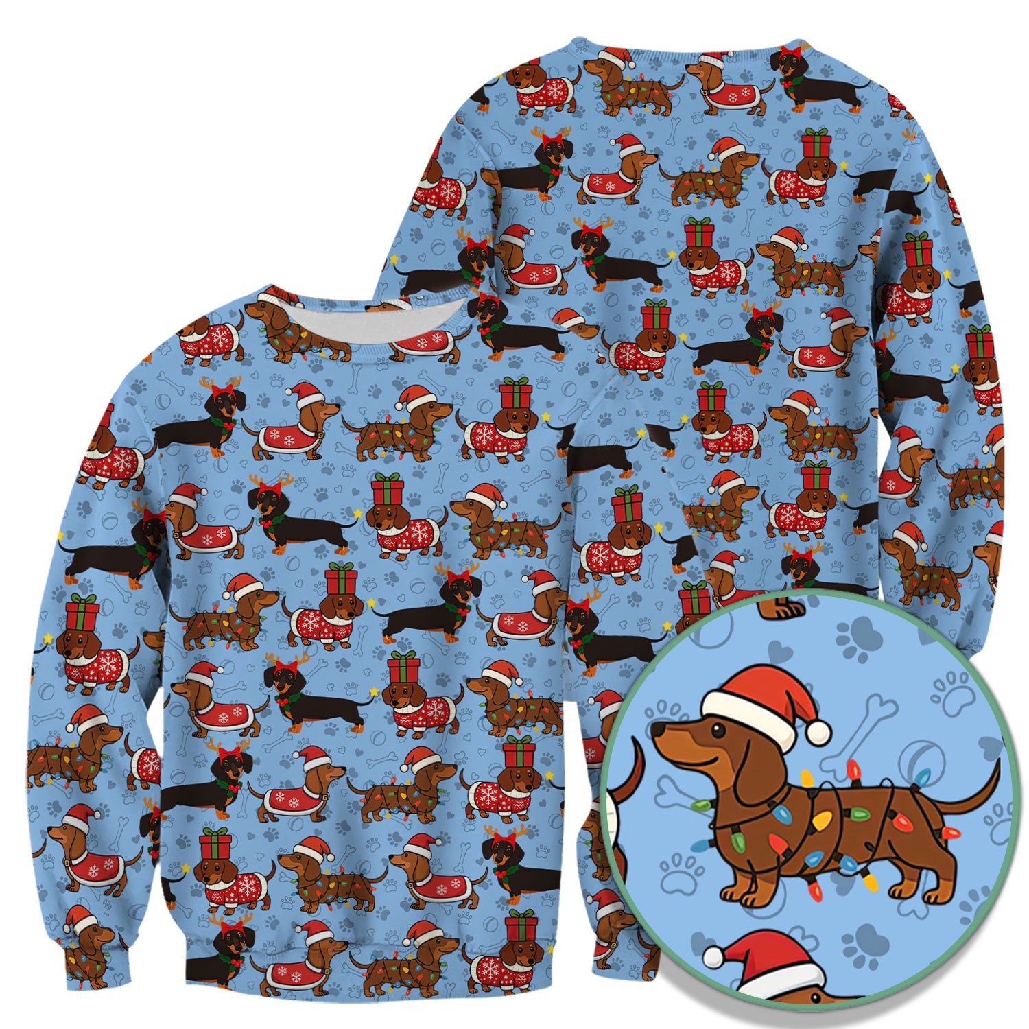 Christmas Dachshund T-Shirt Multi Color - Cute Sausage Dog Wearing Santa Outfit - Funny Holiday Wiener Dog Tee Gift for Dog Lovers