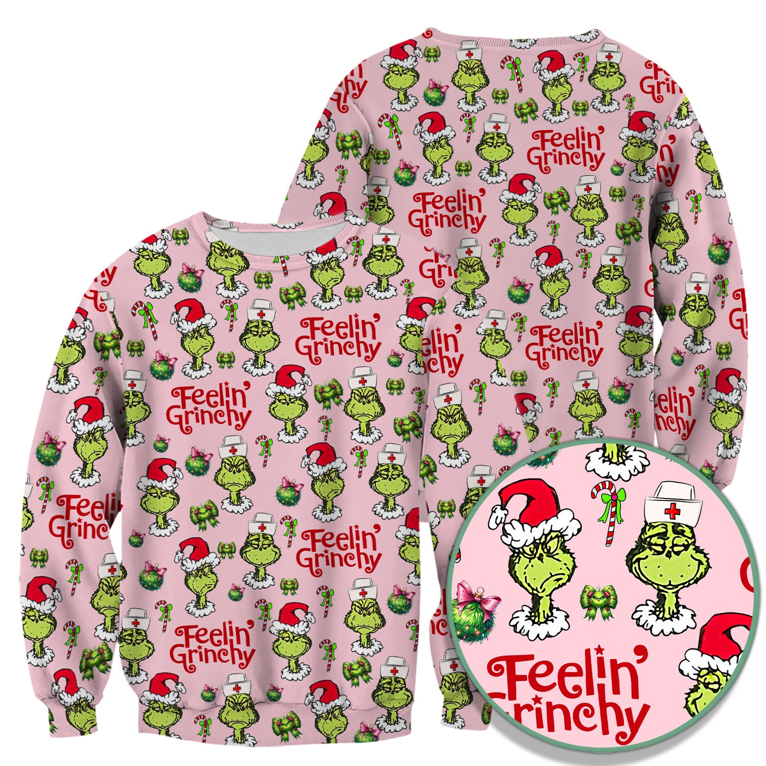 Grinch Nurse Christmas Scrub - Feelin‰۪ Grinchy Top - Funny Holiday Medical Uniform Gift for RN CNA LPN