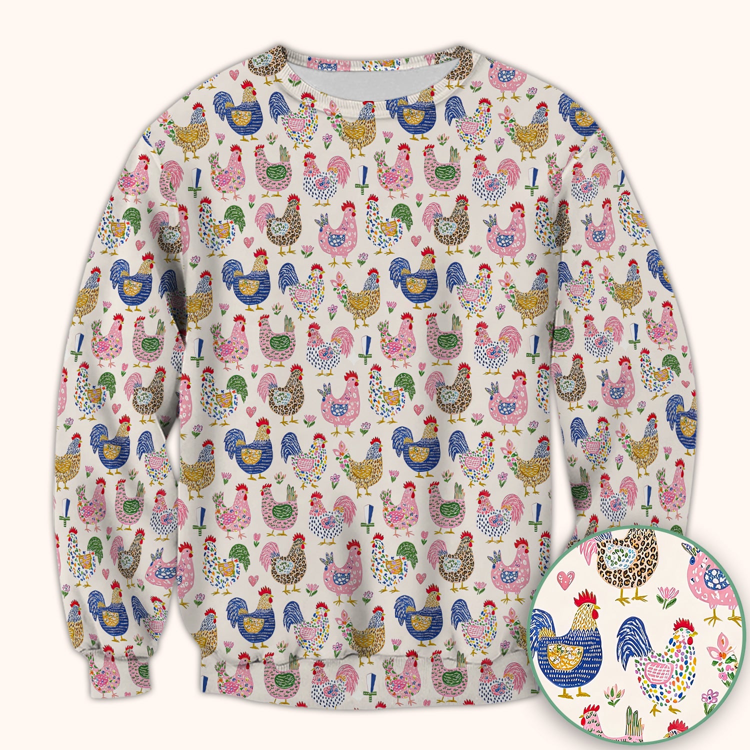 Funny Chicken Rooster Pattern Scrub Top, Breathable Fabrics Nursing Uniform