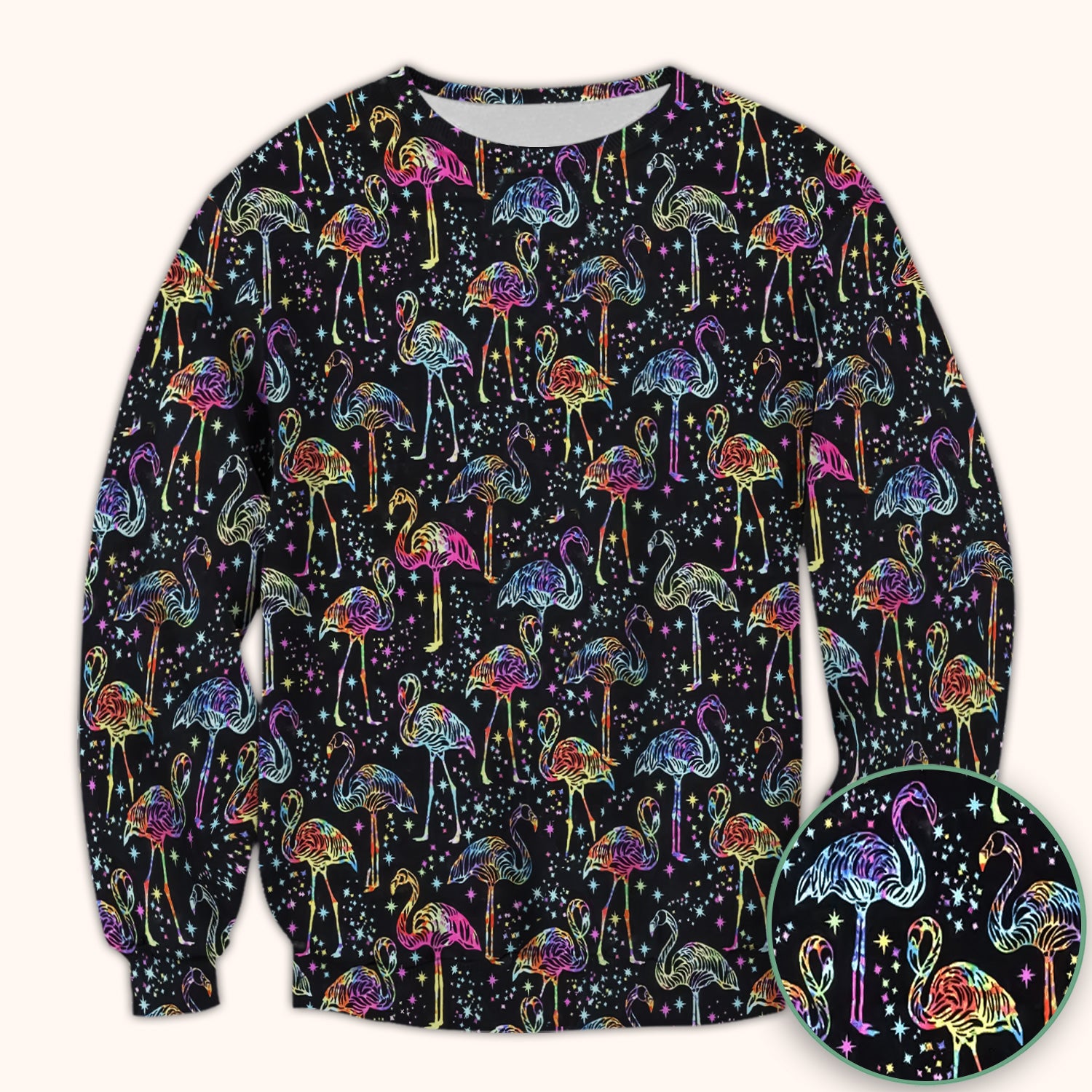 Neon Flamingo Starry Night Pattern Scrub Top, Comfortable Scrubs for Nurses