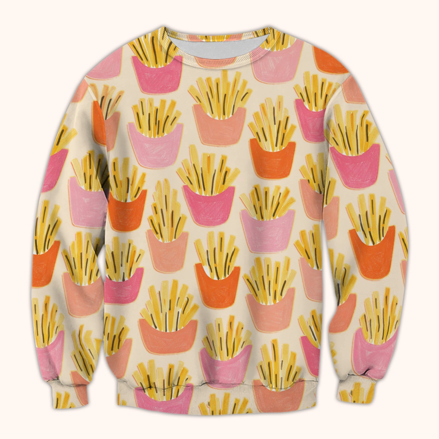 Funny French Fries Snack Food Pattern Scrub Top, Comfortable Scrubs for Nurses