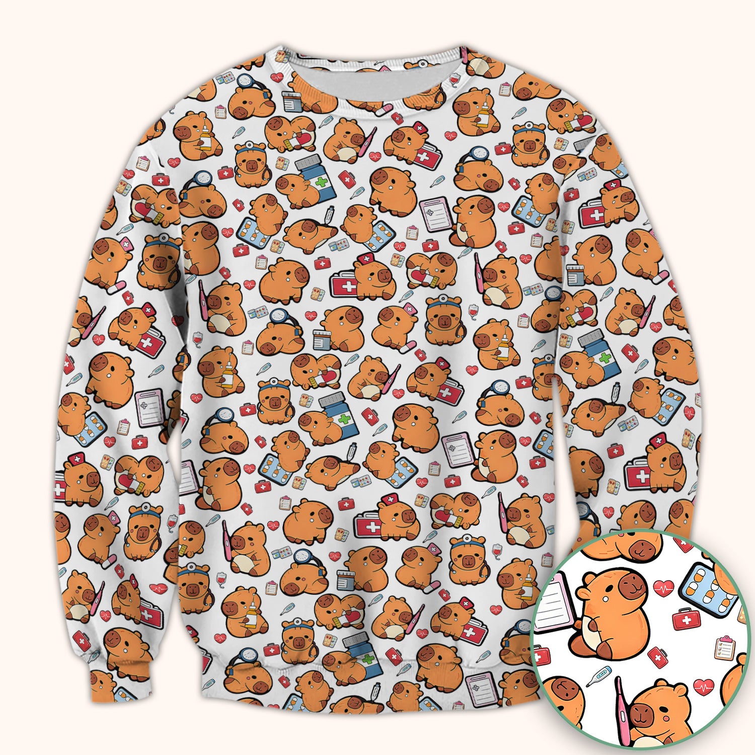 Capybara With Stethoscope And Medical Tools Seamless Scrub Top, Breathable Fabrics Nursing Uniform
