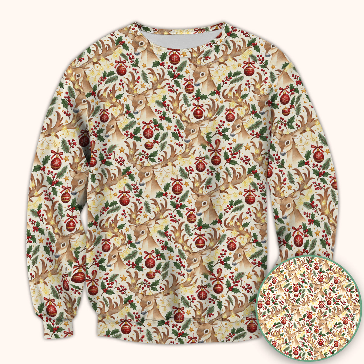 Christmas Reindeer And Holly Scrub Top, Comfortable Scrubs for Nurses