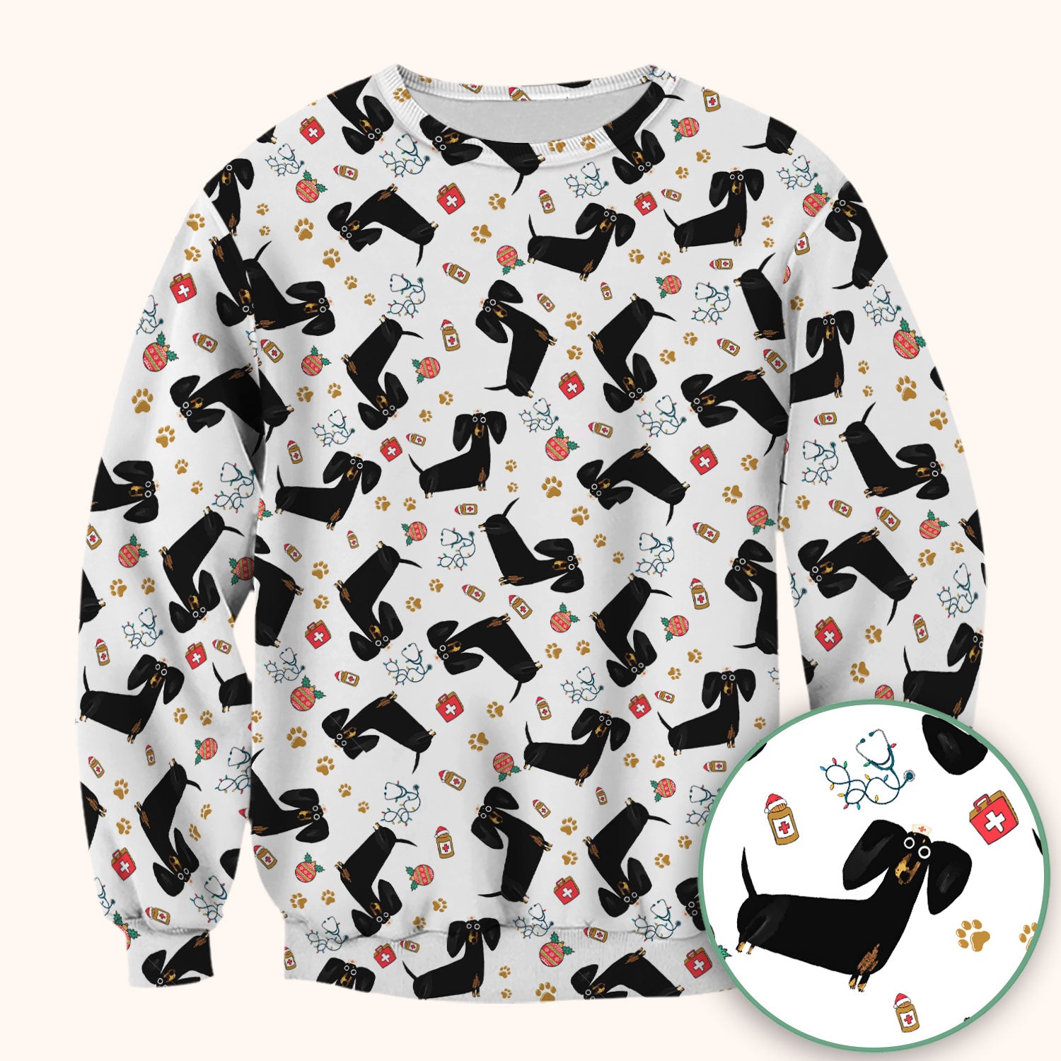 Funny Wiener Dog Scrub Top for Nurses - Cute Black Dachshund Medical Shirt - Dog Lover Nursing Uniform Gift for Women